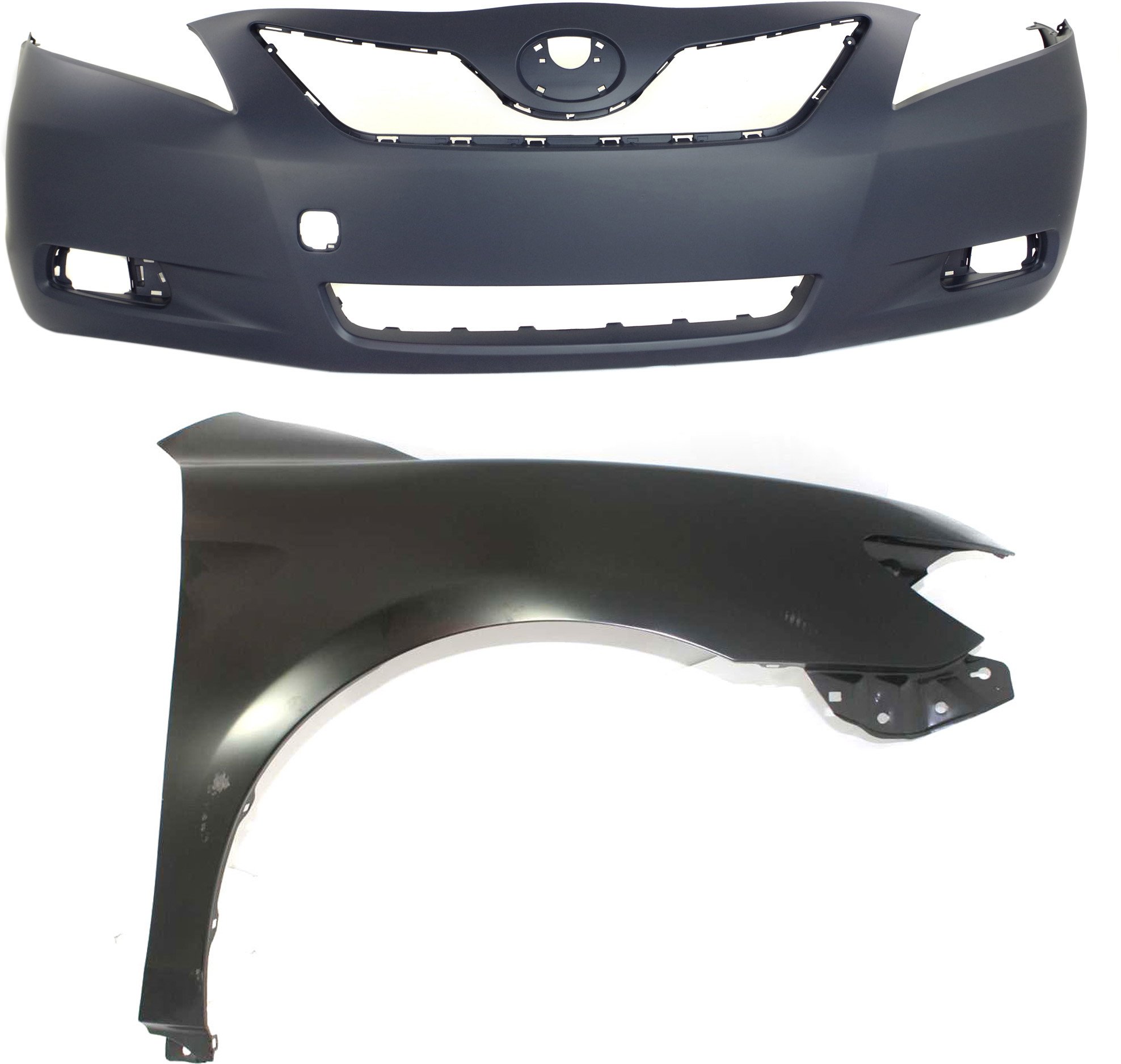 Front Bumper Cover Assembly for Toyota Camry 2007-2009, 2-Piece Kit, Primed (Ready to Paint), with Fender, Suitable for Japan Built Vehicles, Replacement