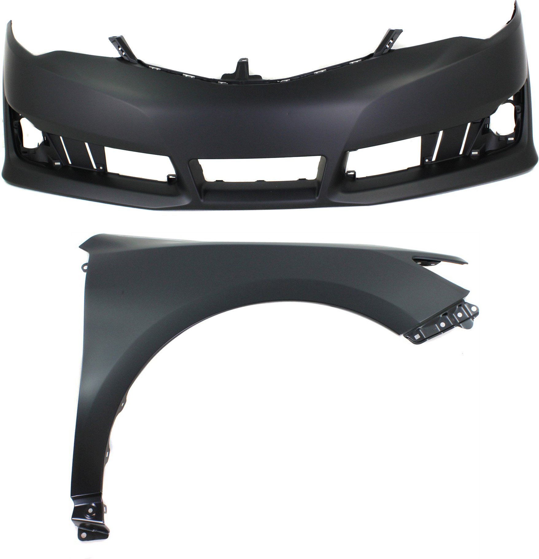 Front Bumper Cover Assembly for Toyota Camry 2012-2014, 2-Piece Kit, Primed (Ready to Paint) with Fender, Replacement