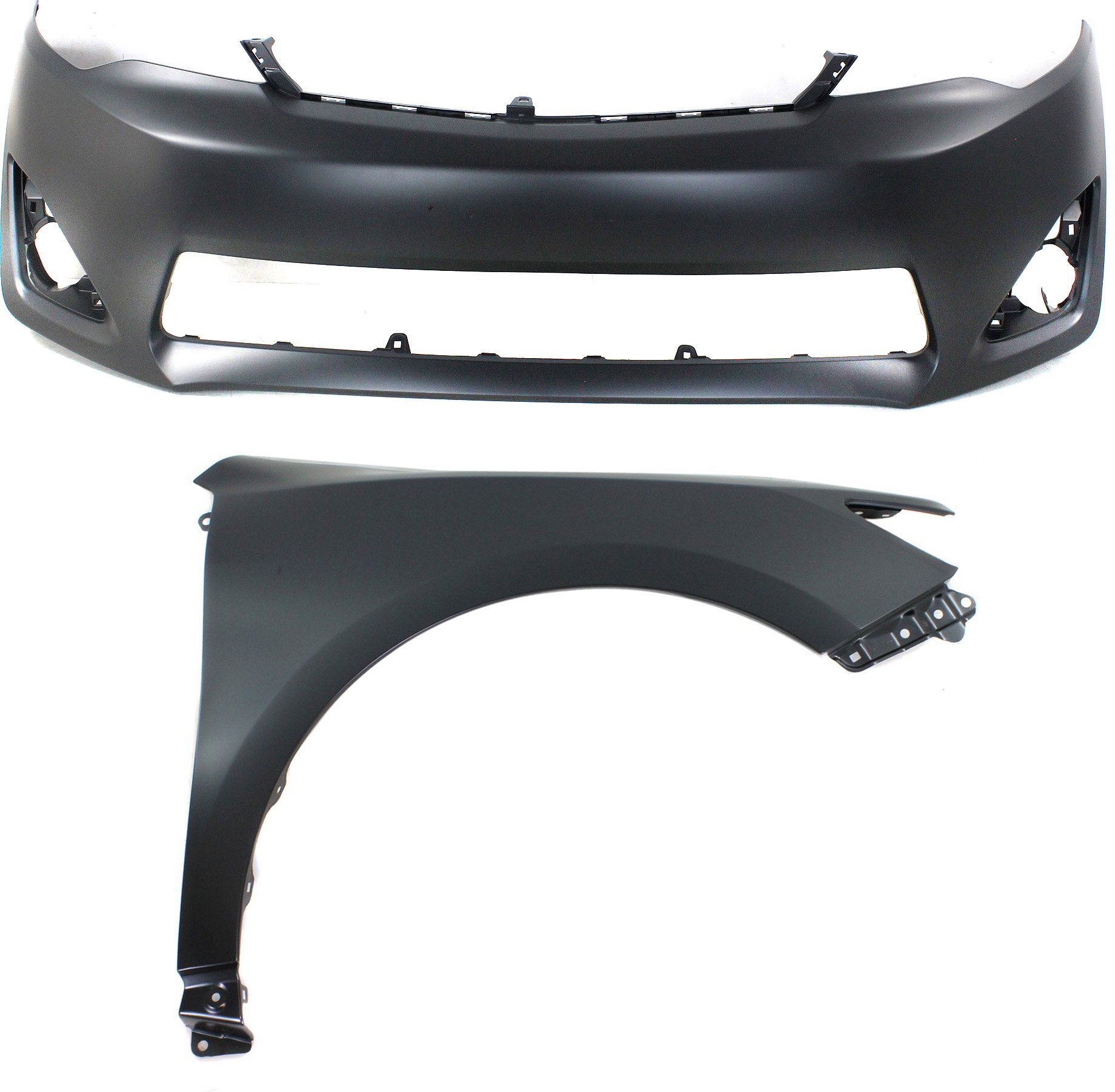 Front Bumper Cover Assembly for Toyota Camry 2012-2014, 2-Piece Kit, Primed (Ready to Paint) with Fender, Complete Replacement