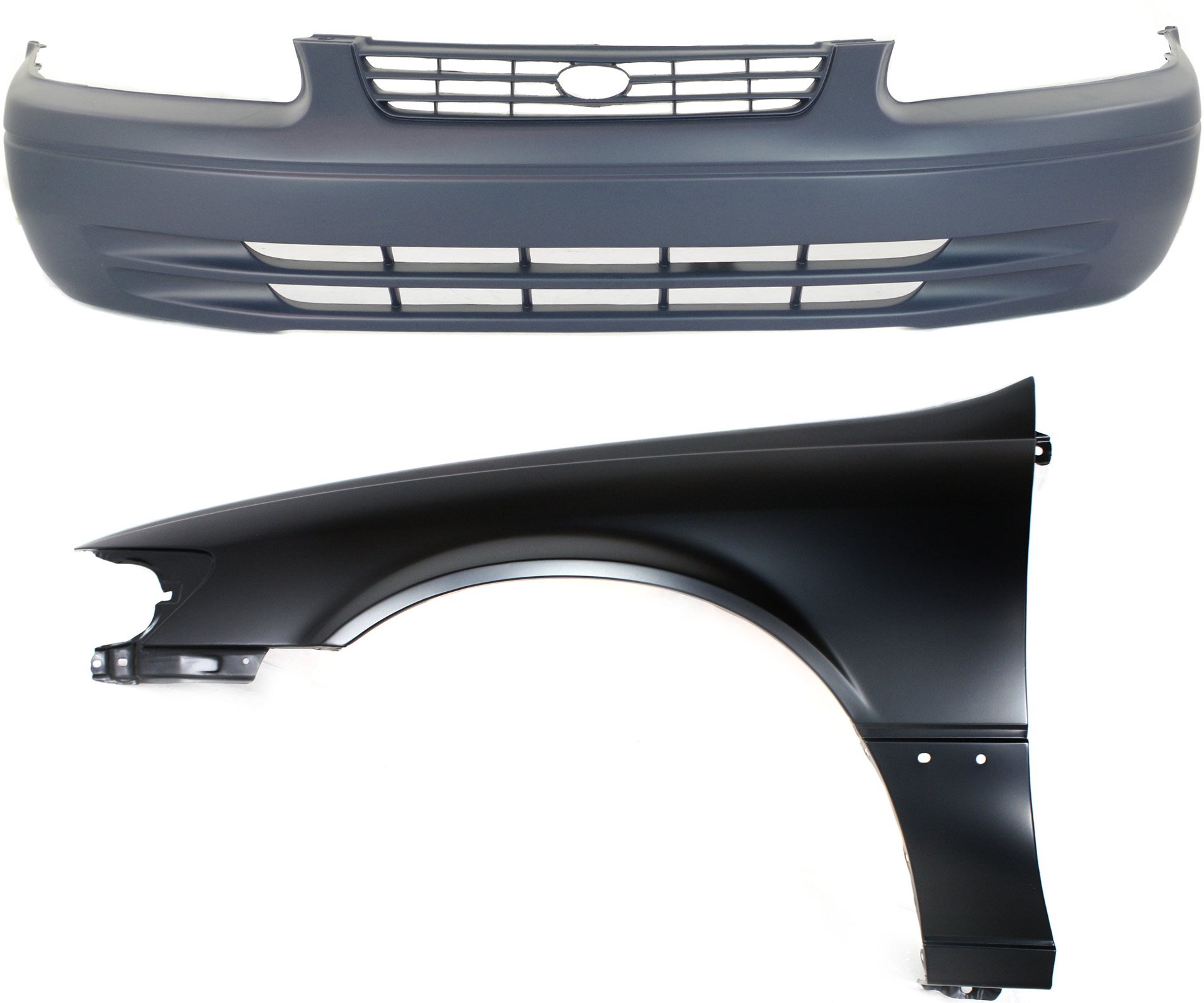 Front Bumper Cover Assembly for Toyota Camry 1997-1999, 2-Piece Kit, Primed (Ready to Paint), with Fender Replacement