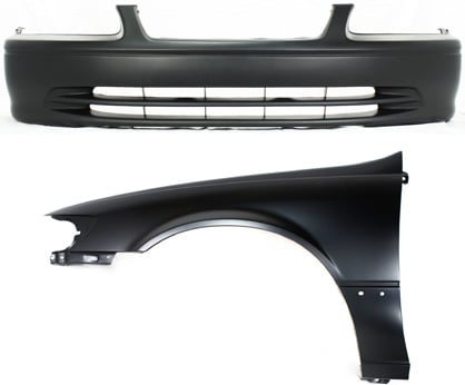 Front Bumper Cover Assembly for Toyota Camry 2000-2001, 2-Piece Kit, Primed (Ready to Paint) with Fender, Replacement