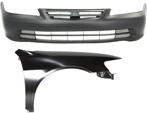Front Bumper Cover Assembly for 2001-2002 Honda Accord Sedan, 2-Piece Kit, Primed (Ready to Paint), with Fender, Replacement