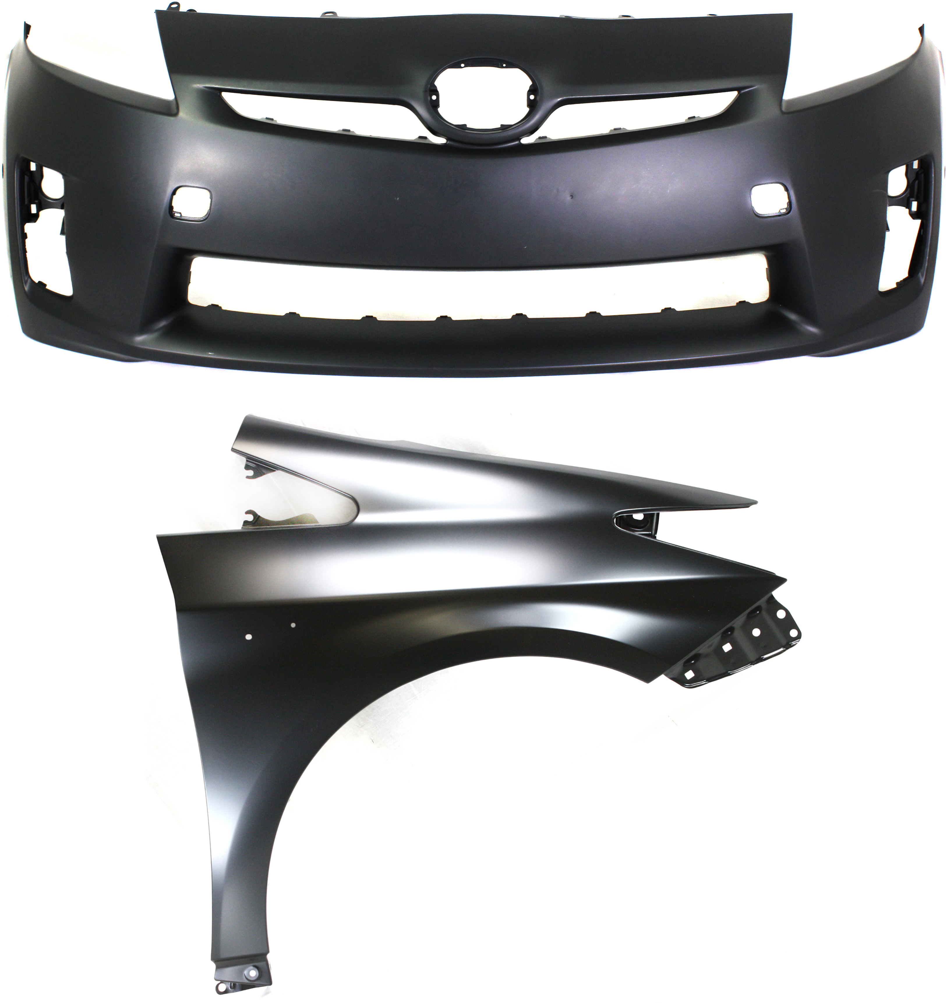 Front Bumper Cover Assembly for 2010-2011 Toyota Prius, 2-Piece Kit, Primed (Ready to Paint) with Fender, Replacement