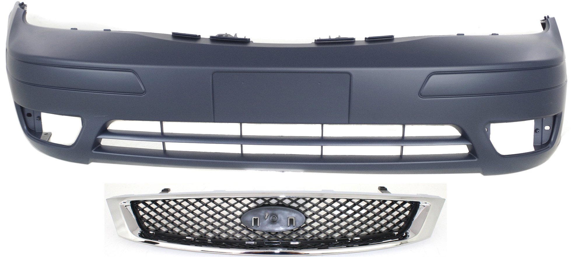Front Bumper Cover Assembly for Ford Focus 2005-2007, 2-Piece Kit, Primed (Ready to Paint), with Grille, without Appearance Package, Replacement