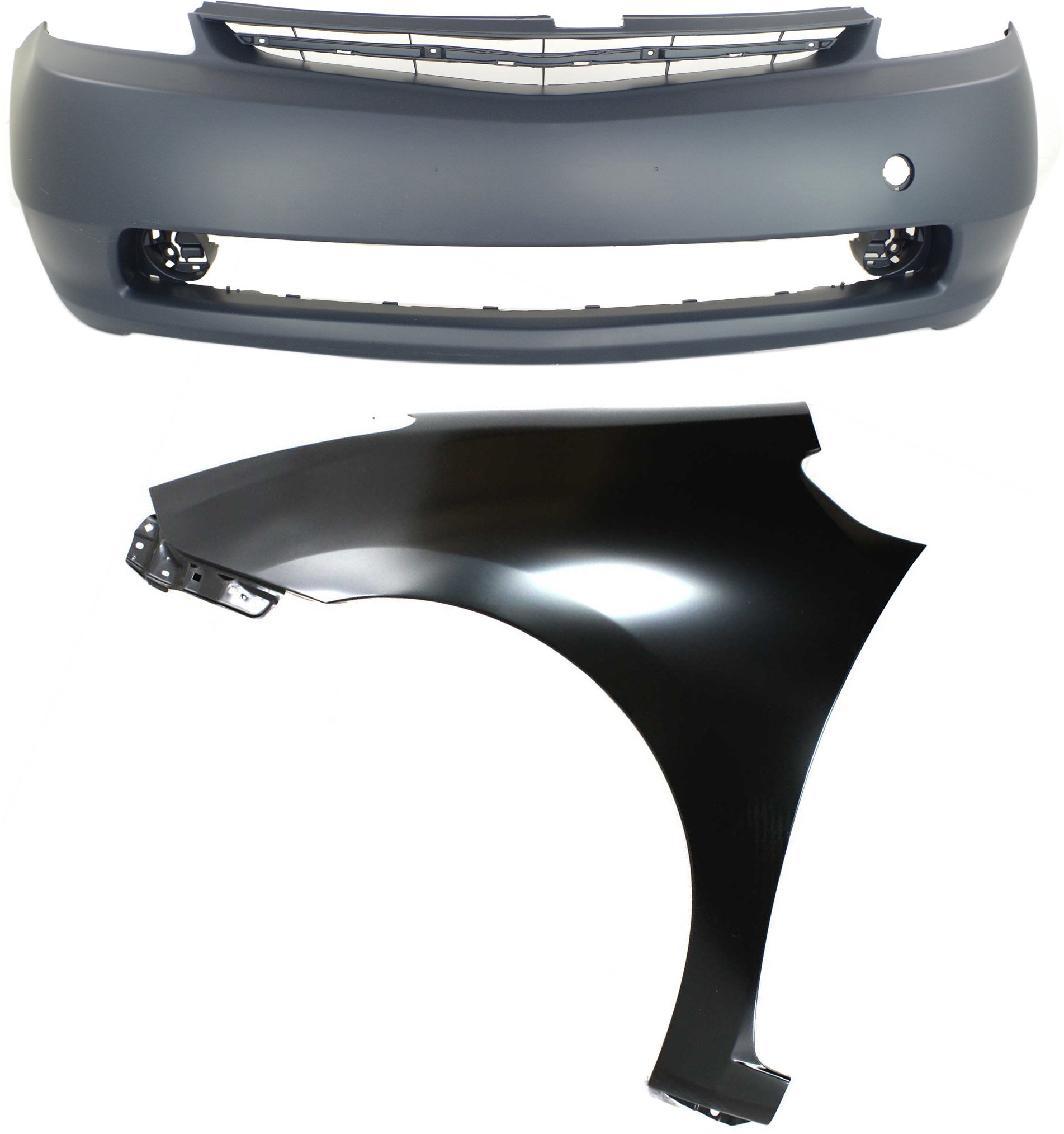 Front Bumper Cover Assembly for 2006 Toyota Prius 4, 2-Piece Kit, Primed (Ready to Paint) with Fender Replacement