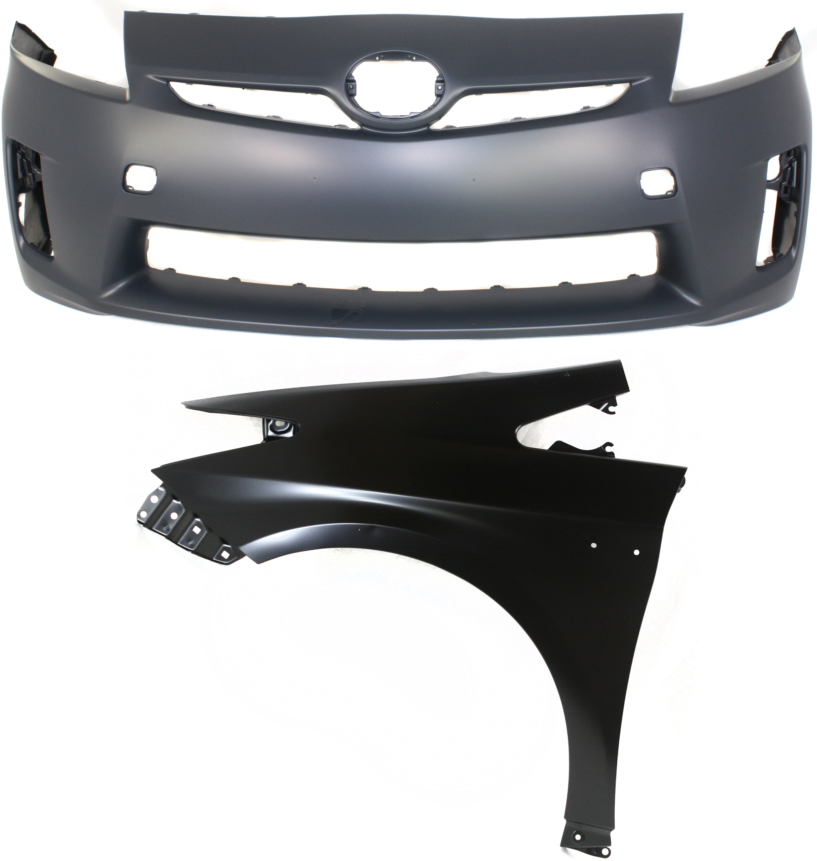 Front Bumper Cover Assembly for 2010-2011 Toyota Prius, 2-Piece Kit, Primed (Ready to Paint), with Fender, Replacement