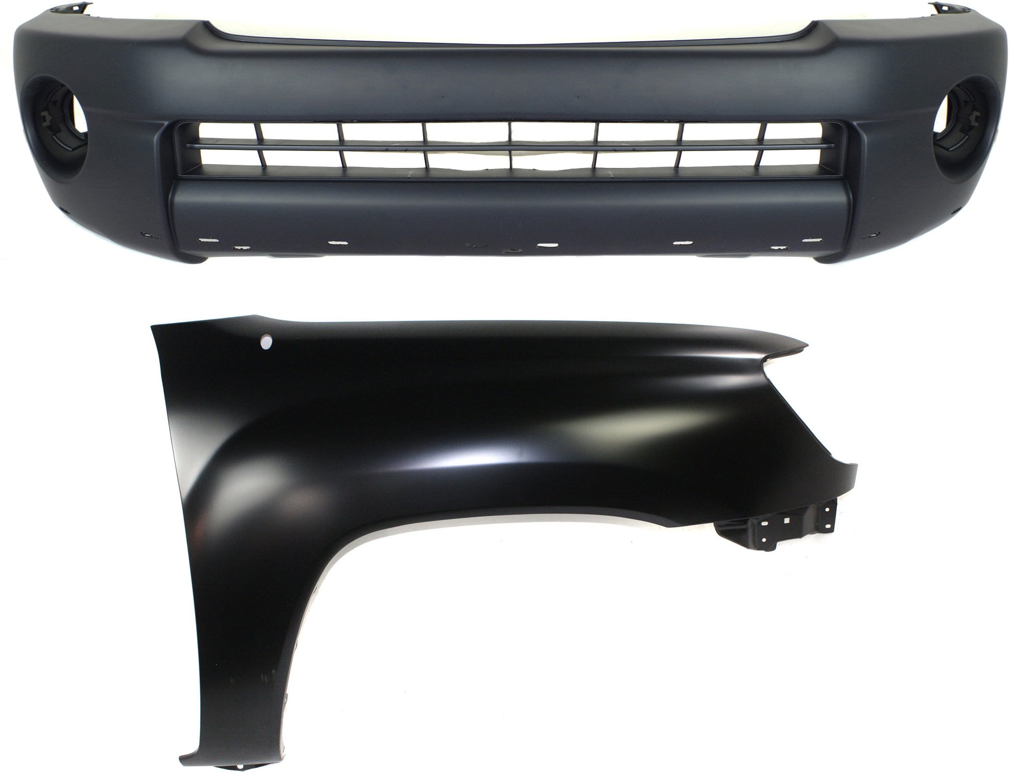 Front Bumper Cover Assembly for Toyota Tacoma 2005-2011, X-Runner Model, Textured 2-Piece Kit with Fender, Spoiler Type Replacement