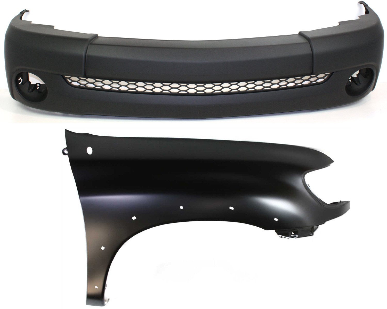 Front Bumper Cover Assembly for Toyota Tundra 2003, 2-Piece Kit, Primed (Ready to Paint) with Fender, for Standard Cab Pickup Replacement