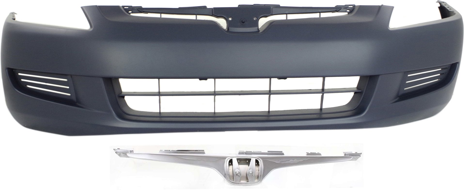 Front Bumper Cover for Honda Accord 2003-2005 Coupe, Primed (Ready to Paint), 2-Piece Kit with Grille, Replacement