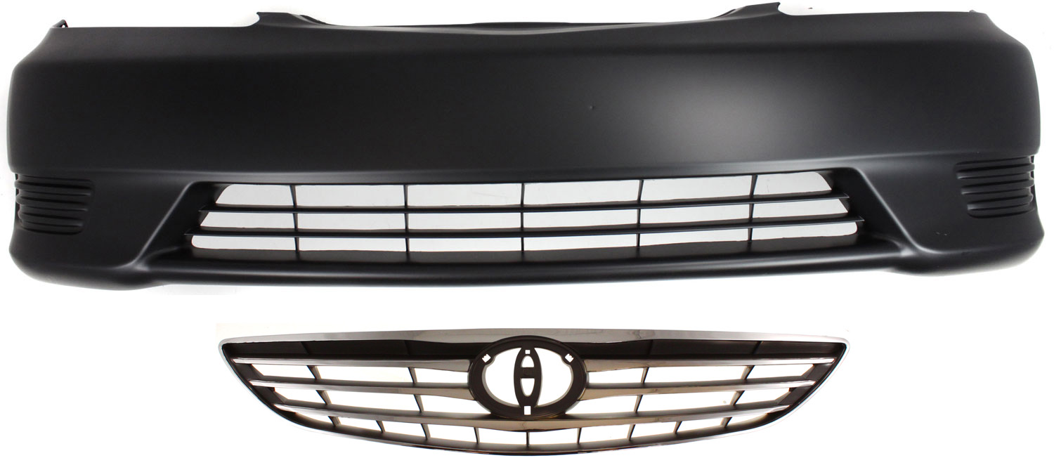 Front Bumper Cover for 2005-2006 Toyota Camry, Primed (Ready to Paint), 2-Piece Kit with Grille Assembly, for LE/XLE Models, USA Built, Replacement
