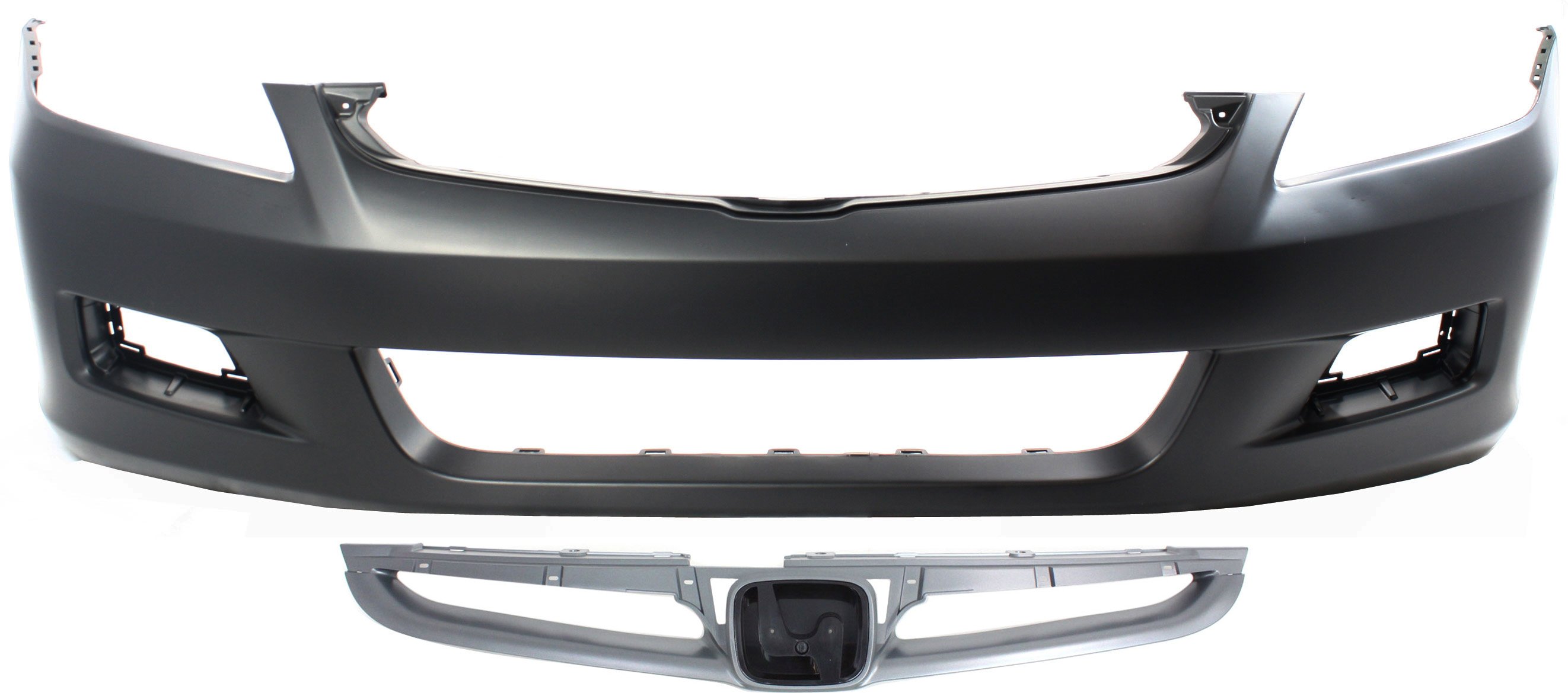 Front Bumper Cover Kit for 2006-2007 Honda Accord Sedan, Primed (Ready to Paint), 2-Piece with Grille, Replacement