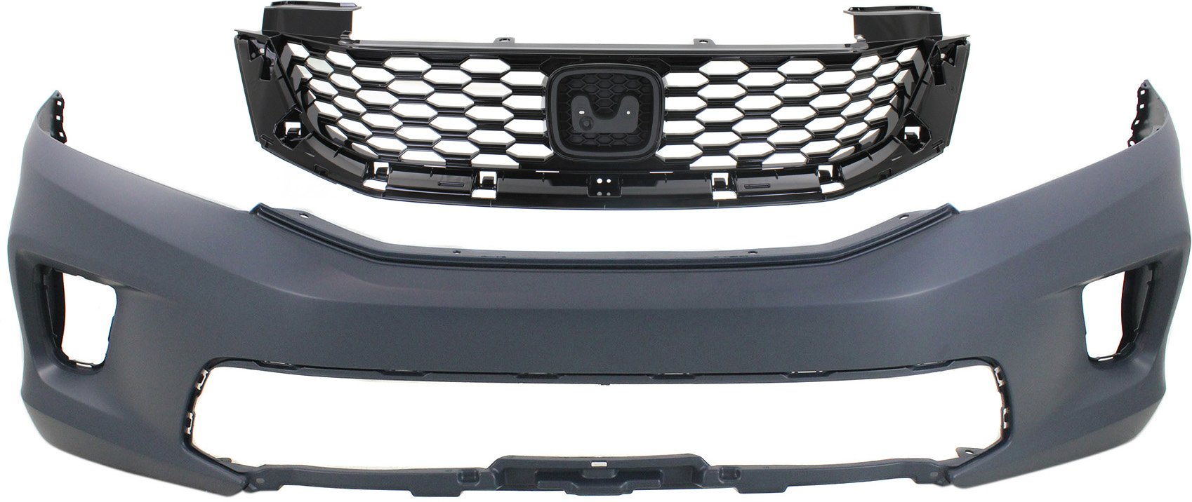 Front Bumper Cover Kit for 2013-2015 Honda Accord Coupe, Primed (Ready to Paint), 2-Piece with Grille Assembly, Replacement