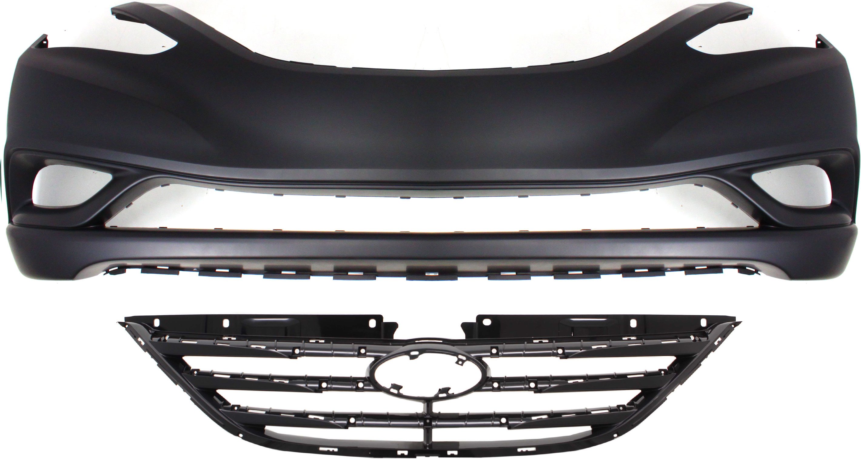 Grille and Bumper Cover Replacement Kit for 2011-2013 Hyundai Sonata, 2-Piece with Type 2 Main Grille