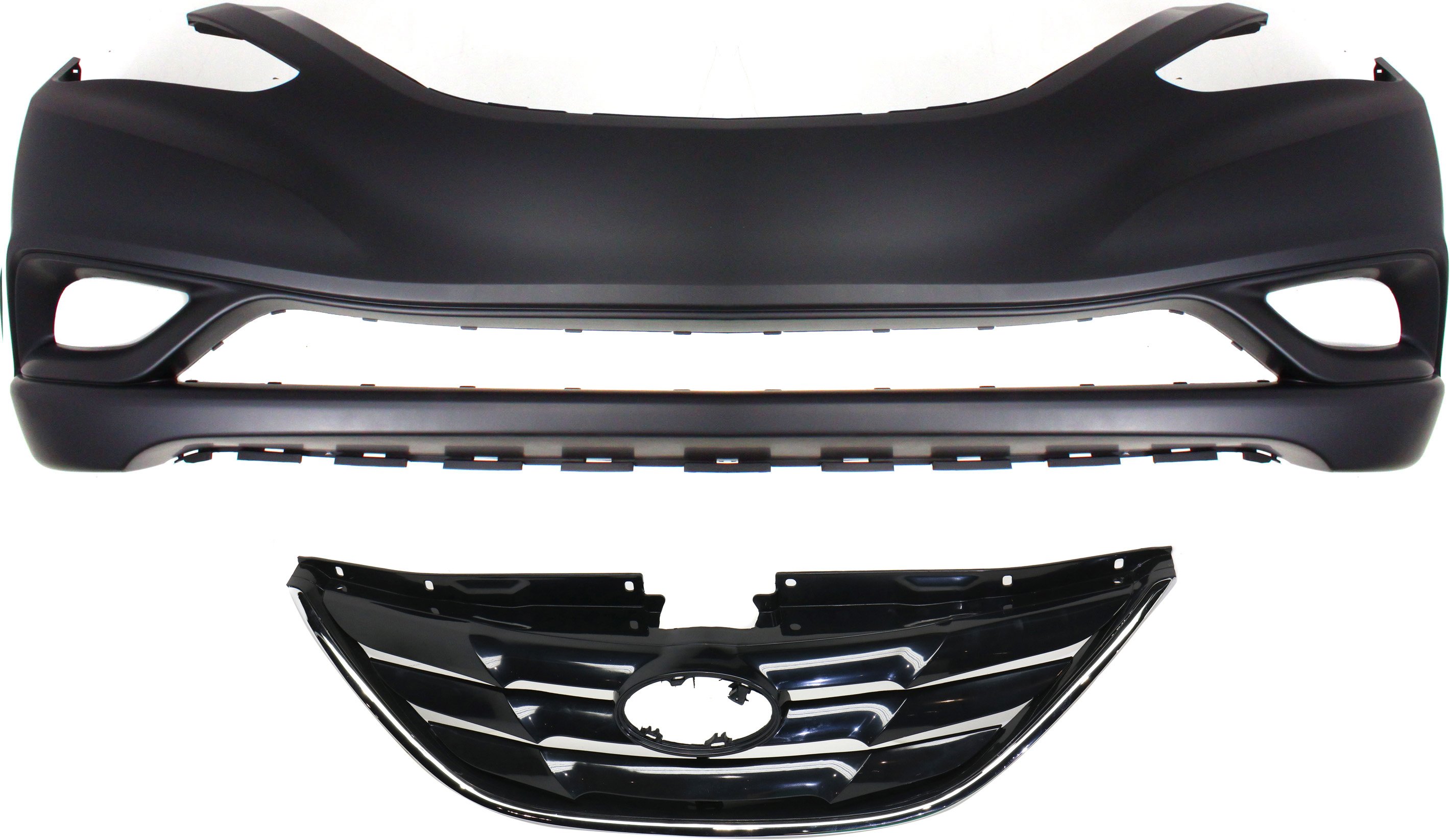 2-Piece Grille and Bumper Cover Kit for 2011-2013 Hyundai Sonata Sedan, Excludes Hybrid Models, Replacement