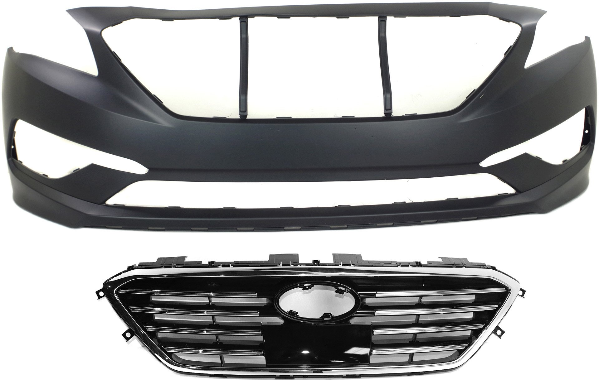 Grille and Bumper Cover for 2015-2017 Hyundai Sonata, 2-Piece Kit Replacement