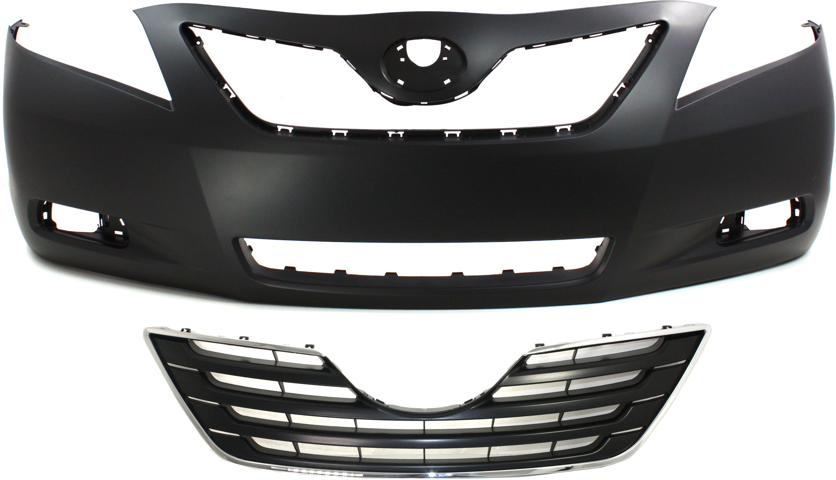 Front Bumper Cover Kit for Toyota Camry XLE Models, USA Built, 2007-2009, 2-Piece, Primed (Ready to Paint), Includes Grille, Perfect Replacement