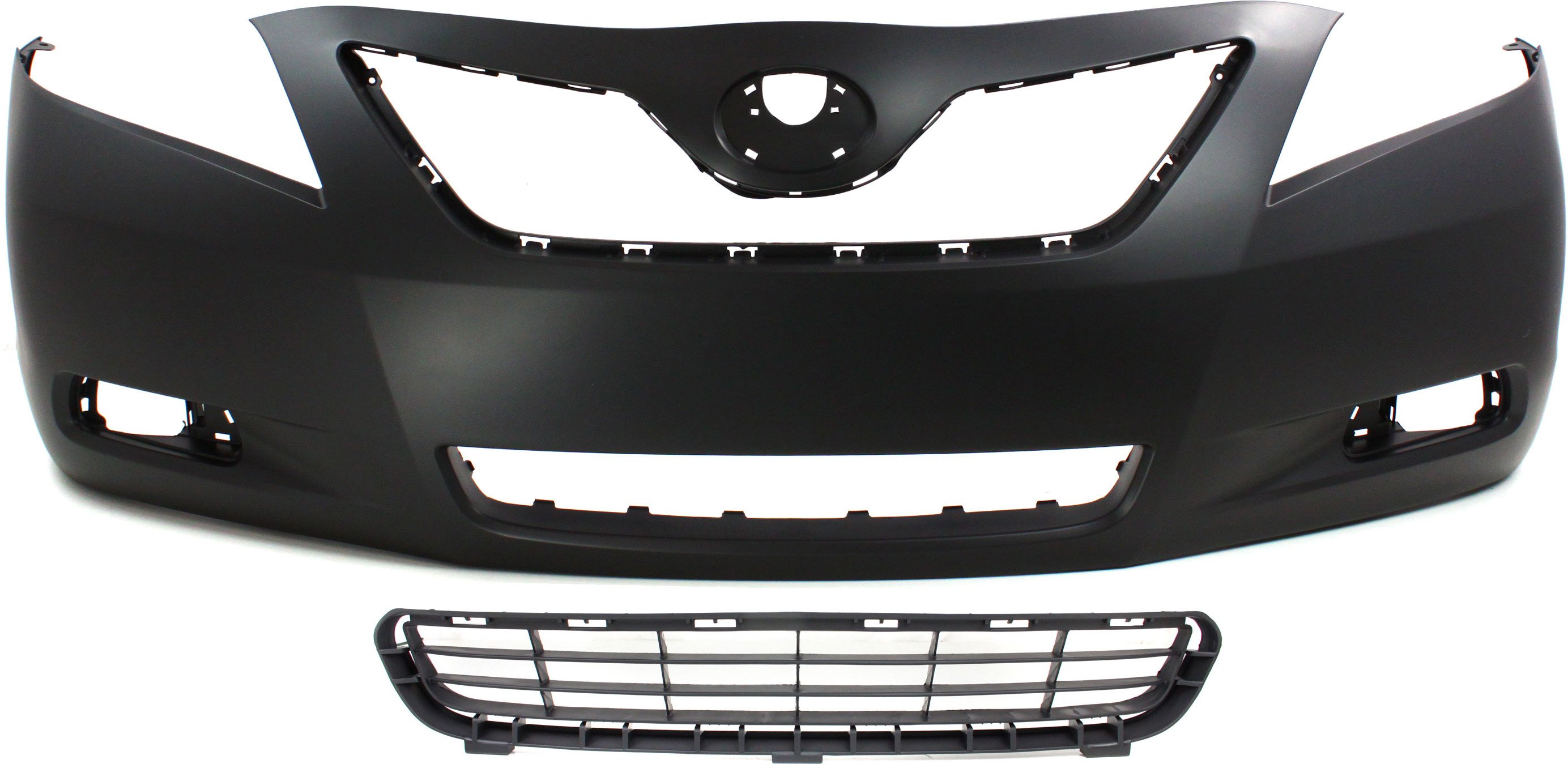 Front Bumper Cover for Toyota Camry 2007-2009, Primed (Ready to Paint), 2-Piece Kit, Includes Bumper Grille Replacement