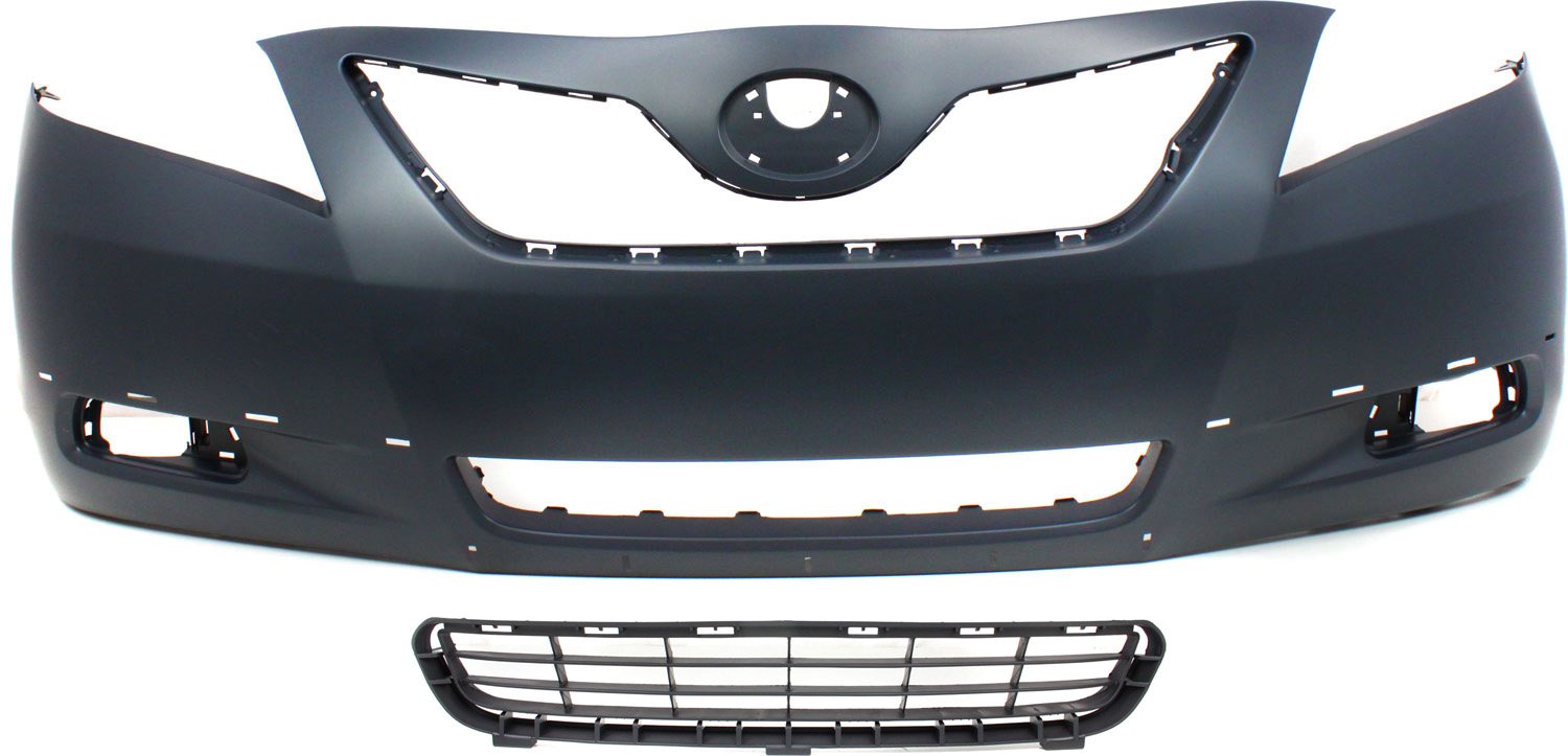 Front Bumper Cover for 2007-2009 Toyota Camry, Primed (Ready to Paint), 2-Piece Kit with Bumper Grille, Replacement