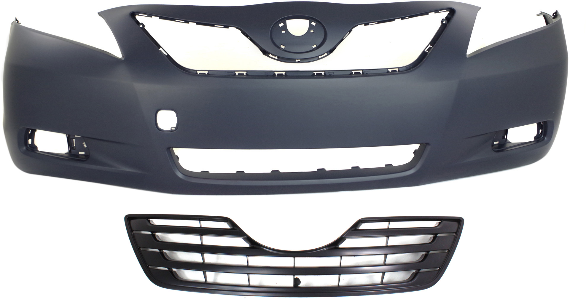 Front Bumper Cover for Toyota Camry 2007-2009, 2-Piece Kit, Primed (Ready to Paint), Japan Built, with Grille, Replacement