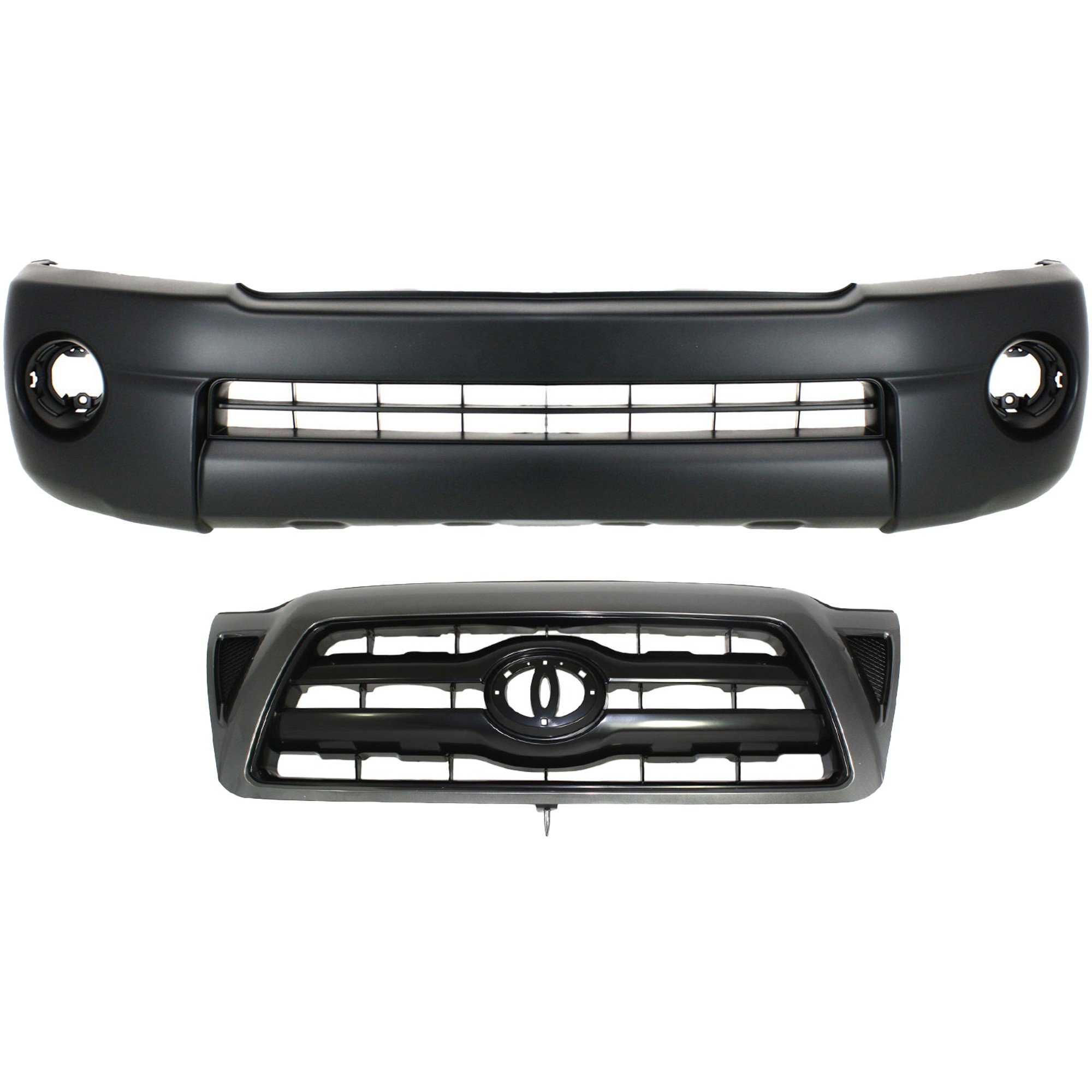 Front Bumper Cover for TOYOTA TACOMA 2005-2010, Textured 2-Piece kit with Grille, Replacement