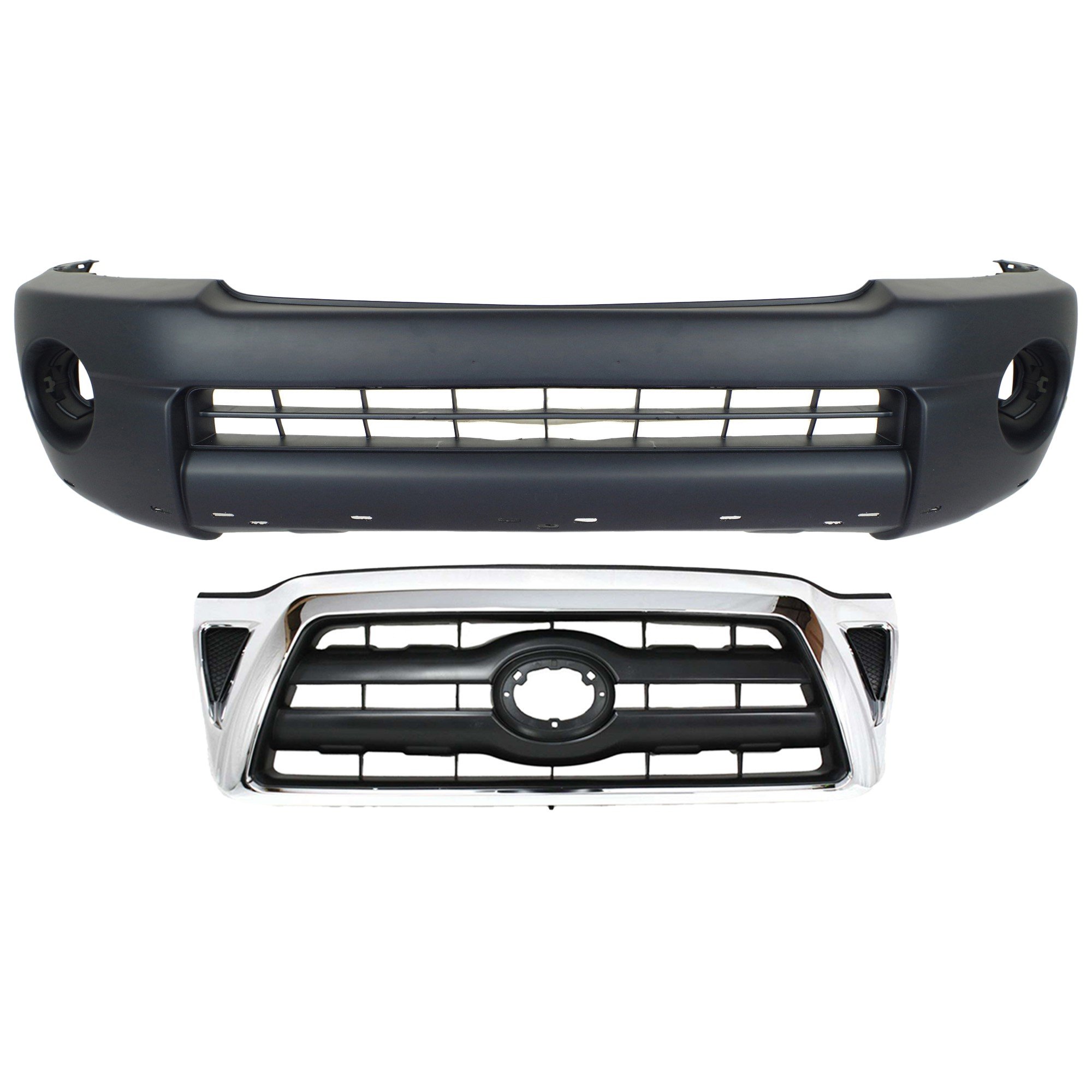 Front Bumper Cover for Toyota Tacoma (2005-2008), Textured 2-Piece Kit with Grille, for X-Runner Models, Replacement