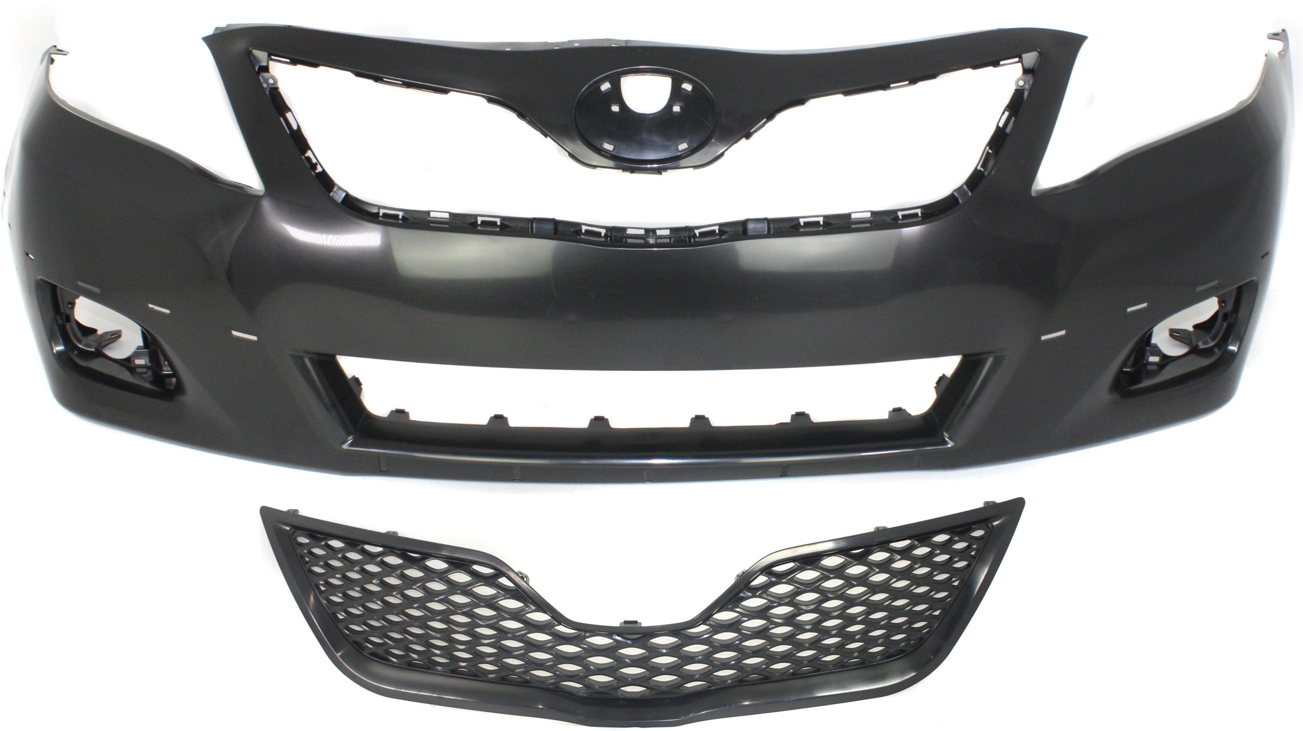 Front Bumper Cover Kit for 2010-2011 Toyota Camry SE Models, 2-Piece, Primed (Ready to Paint), with Grille, Perfect for USA Built Vehicle, Replacement