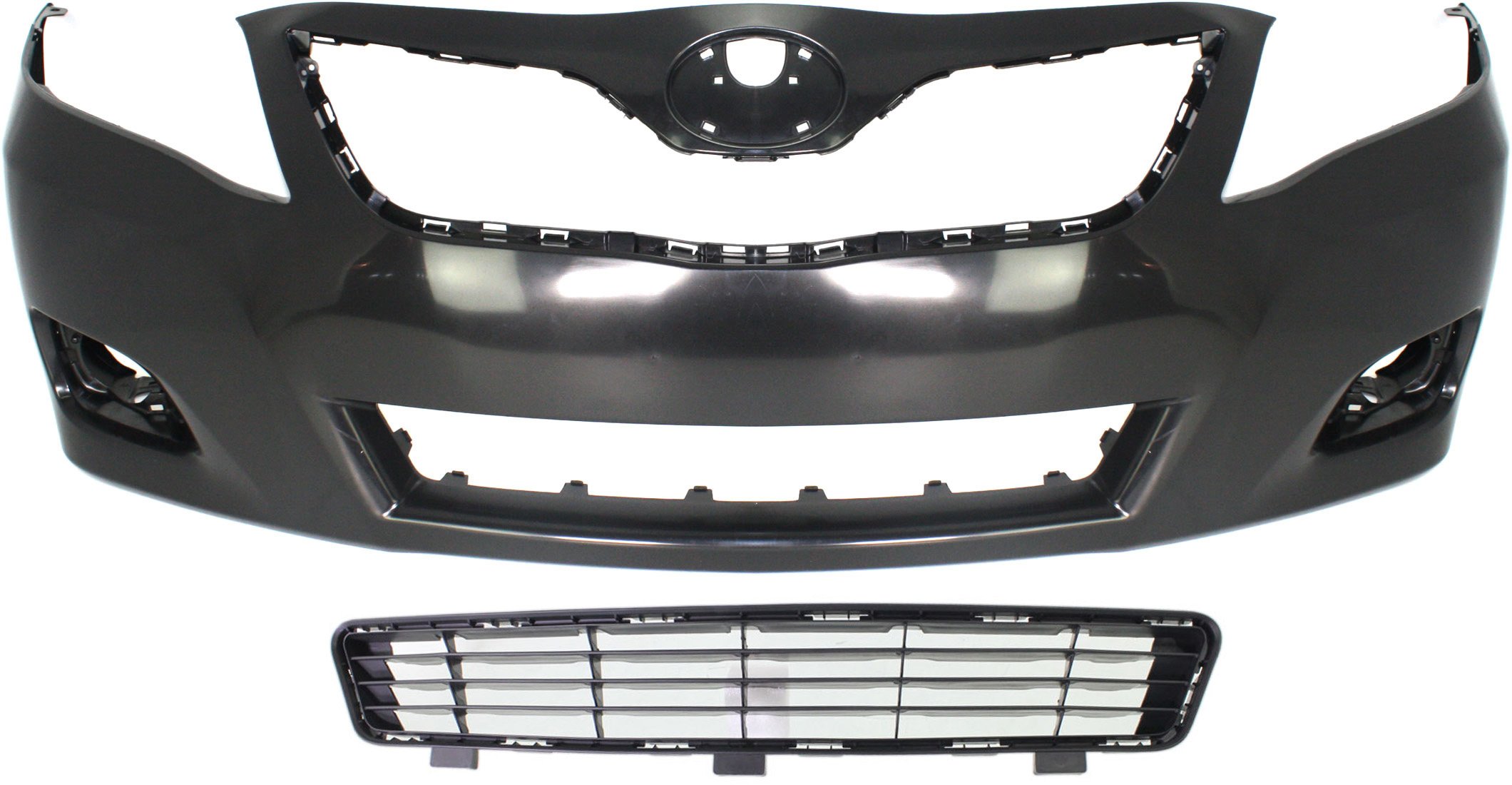 Front Bumper Cover Kit for 2010-2011 Toyota Camry, Primed (Ready to Paint), 2-Piece with Bumper Grille, Replacement
