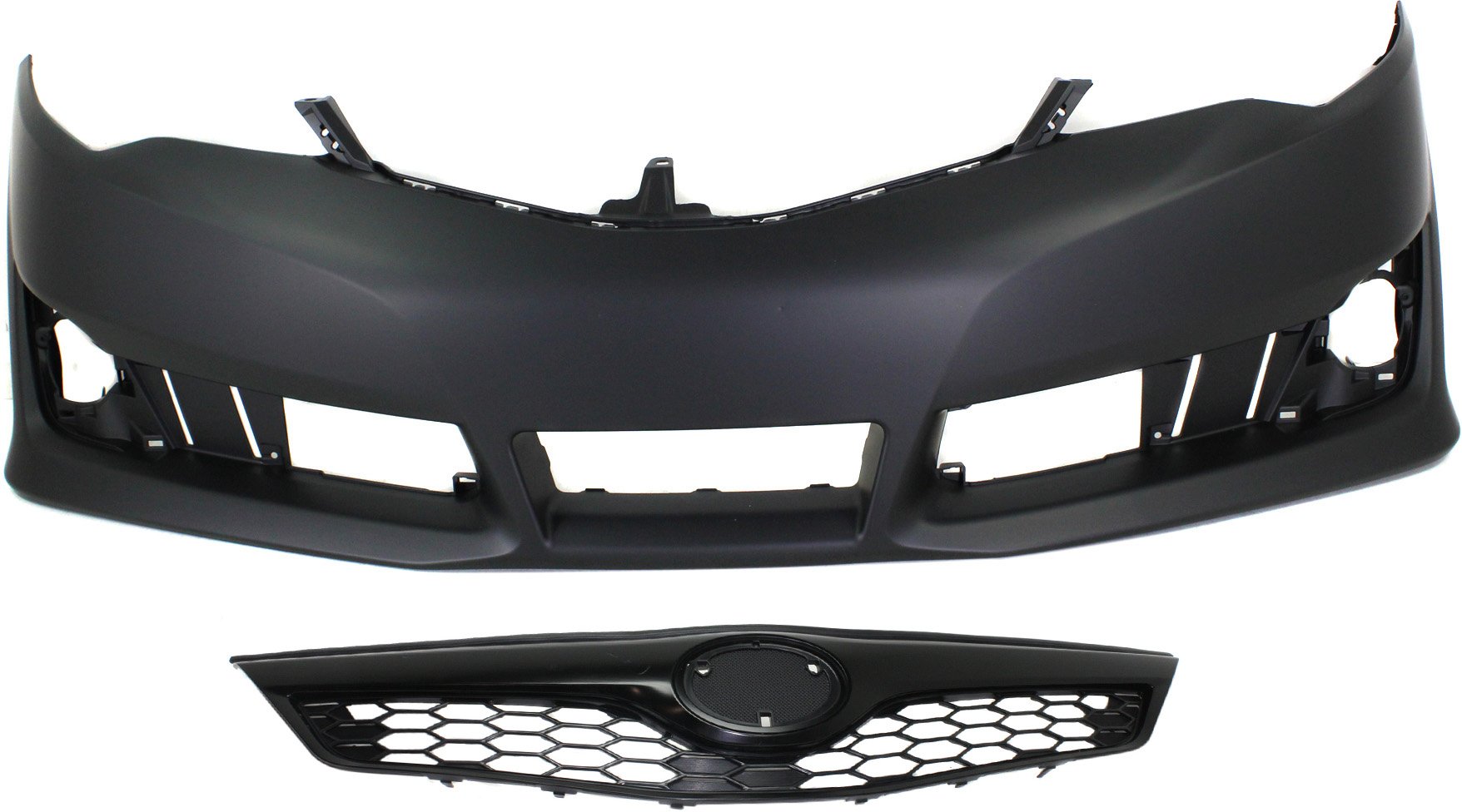 Front Bumper Cover Kit for 2012-2014 Toyota Camry, Primed (Ready to Paint), 2-Piece, Includes Grille, Suitable for Non-Turbo, SE/SE Sport Models, Replacement