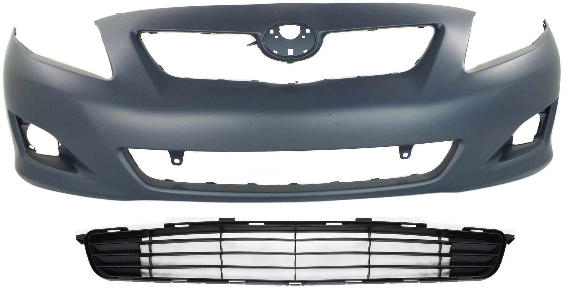 Front Bumper Cover for 2009-2010 Toyota Corolla, 2-Piece Kit with Bumper Grille, Replacement Part