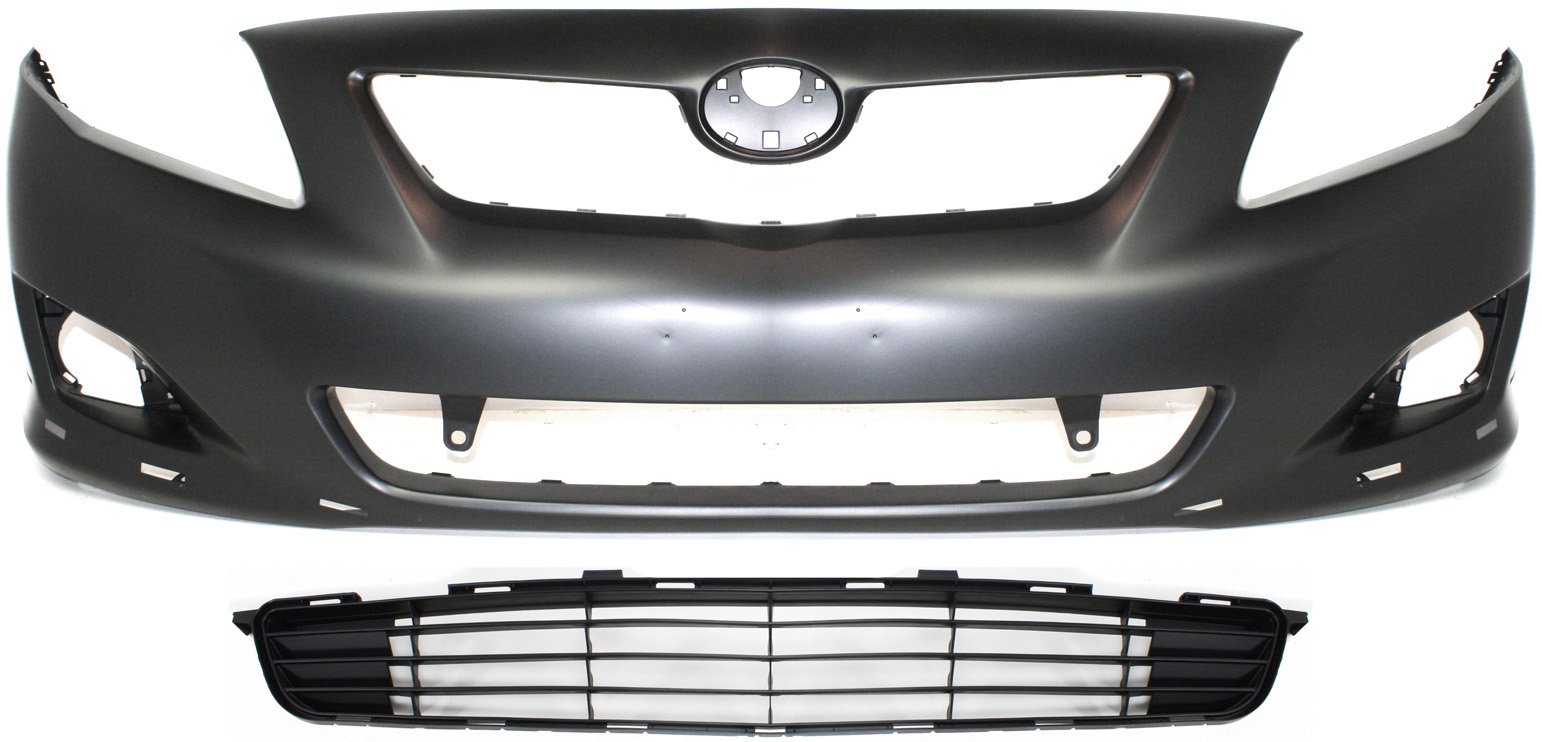 Front Bumper Cover for 2009-2010 Toyota Corolla, 2-Piece Kit with Bumper Grille, Replacement