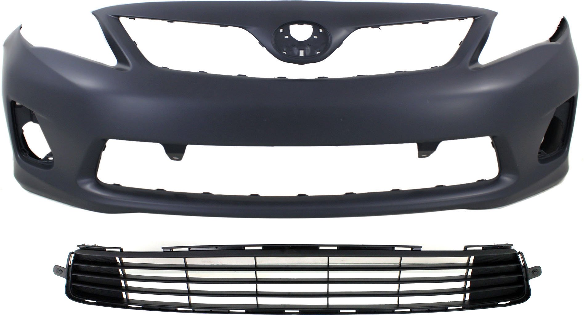 Front Bumper Cover for 2011-2013 Toyota Corolla, Primed (Ready to Paint), 2-Piece Kit with Bumper Grille - Replacement