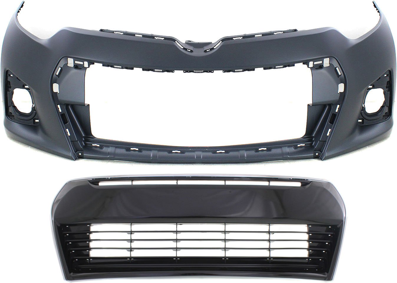 Front Bumper Cover for TOYOTA COROLLA 2014-2016, Primed (Ready to Paint), 2-Piece Kit with Bumper Grille, Replacement
