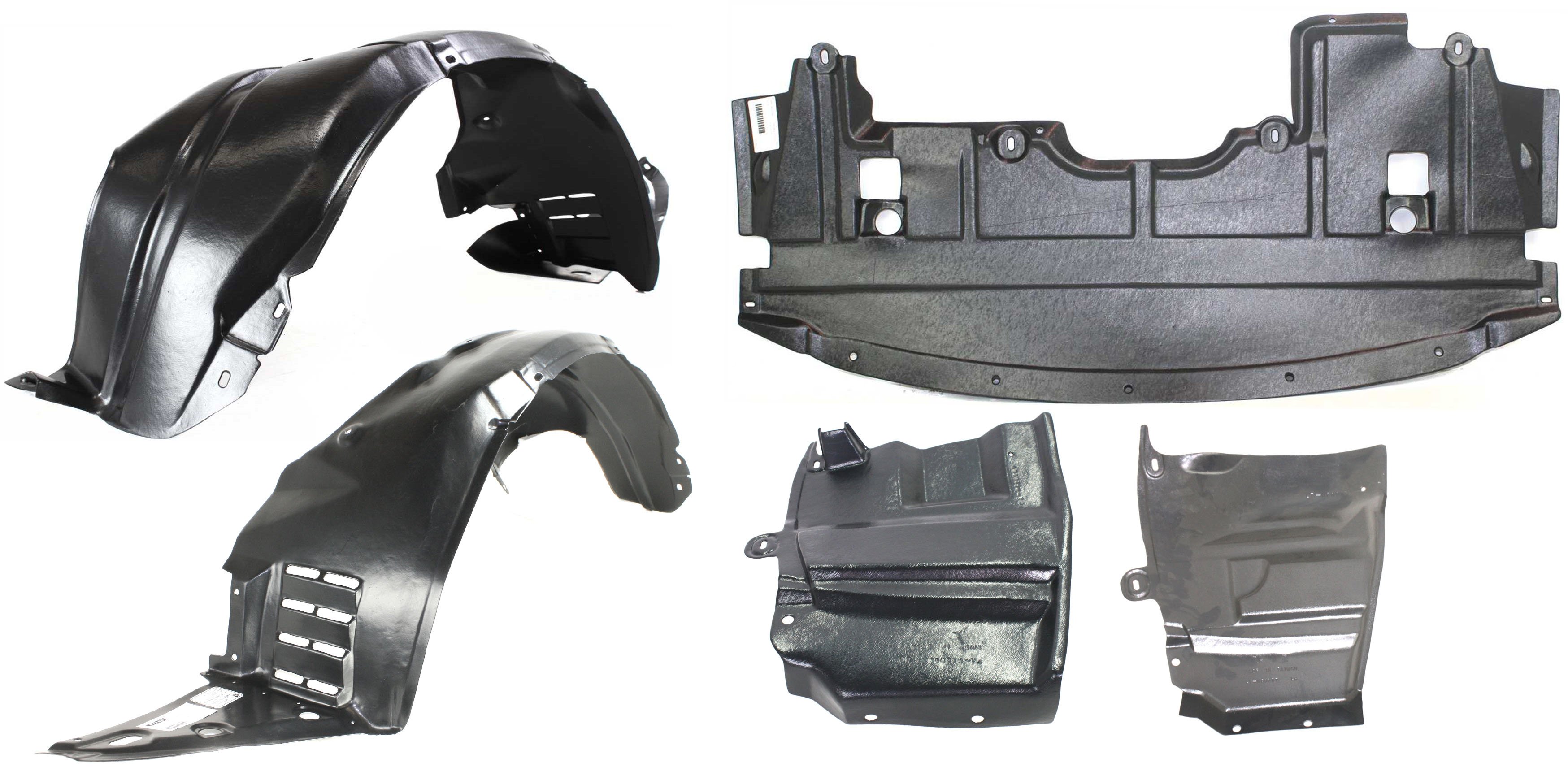 Front Fender Liner for Nissan Altima 2007-2010, Right (Passenger) and Left (Driver), 5-Piece Kit with Engine Splash Shields, Replacement