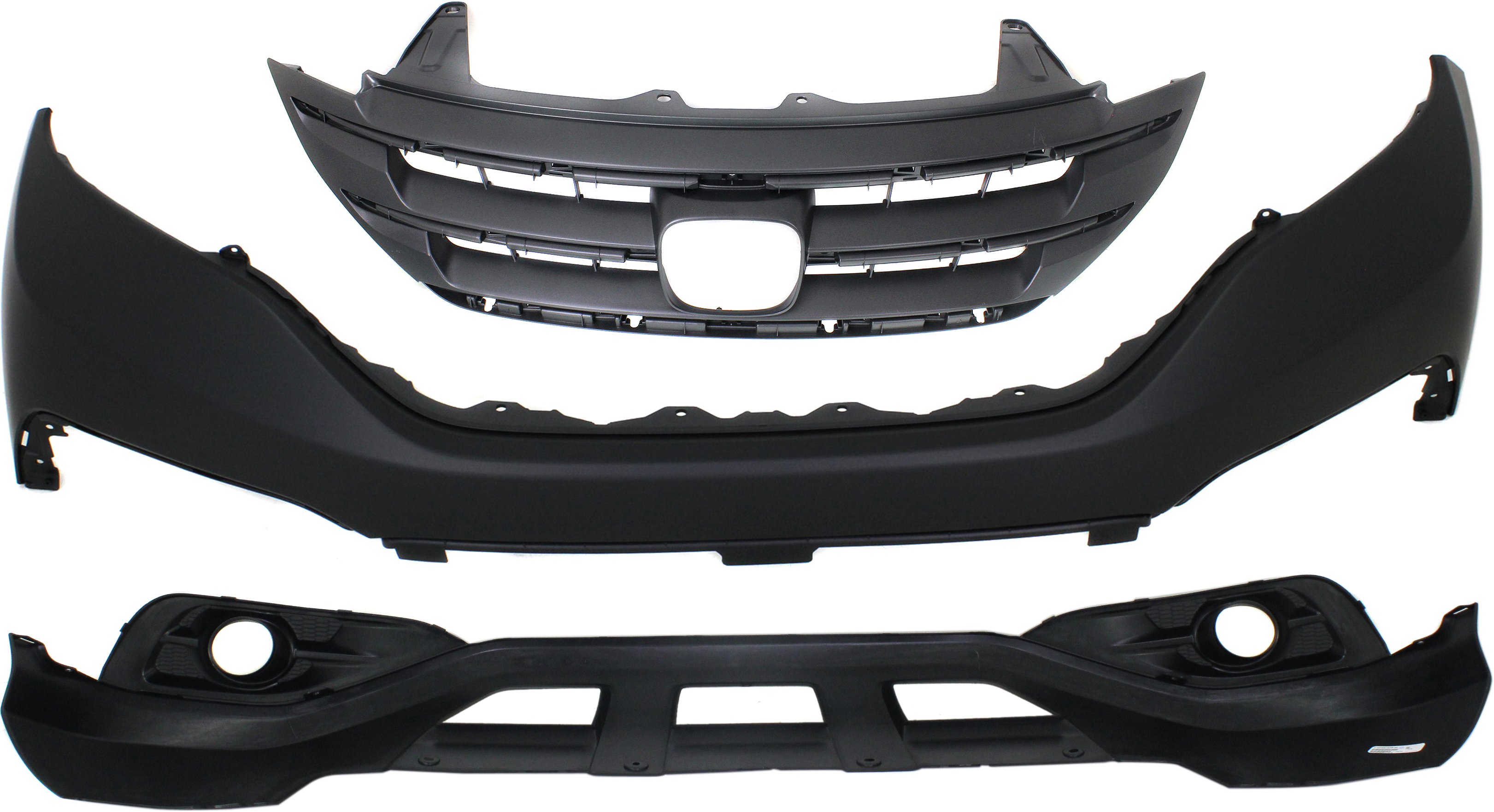 Front Bumper Cover Kit for 2012-2014 Honda CR-V, Upper and Lower, 3-Piece Set with Grille, Excluding LX Models, Replacement