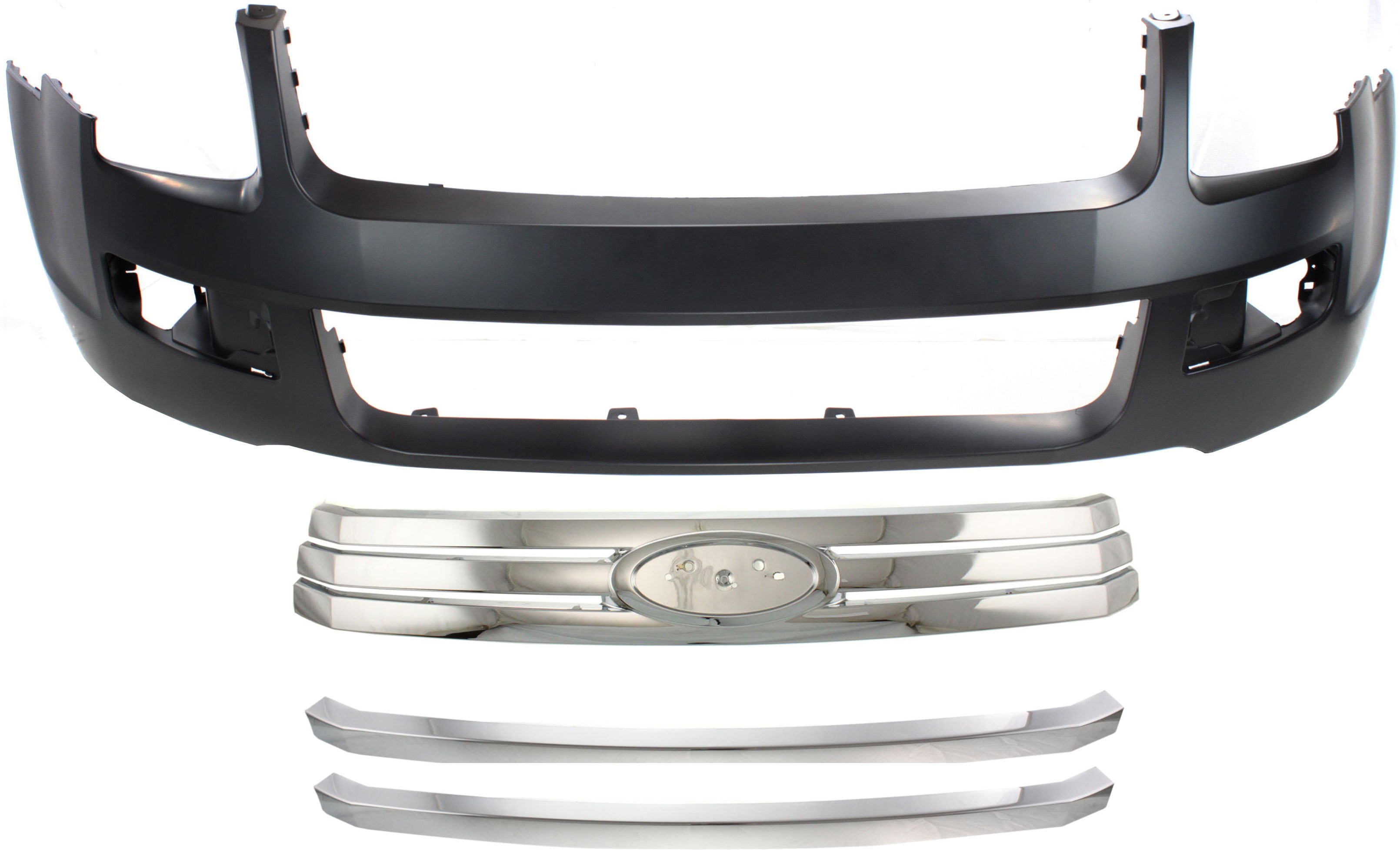 Front Bumper Cover for 2006-2009 Ford Fusion, 4-Piece Kit with Bumper Grilles and Grille Assembly, Replacement