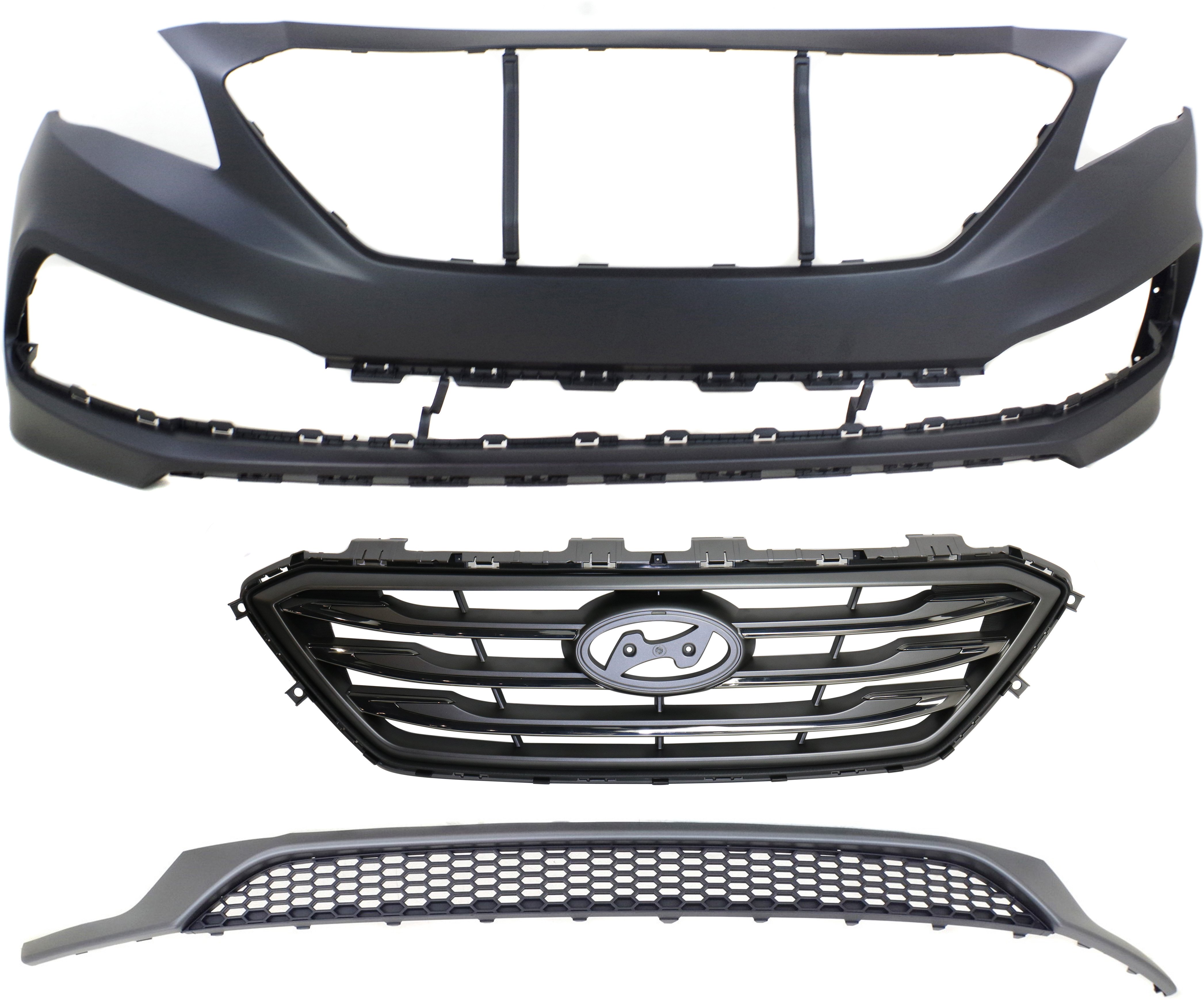 3-Piece Kit Grille for Hyundai Sonata 2015-2017 with Bumper Cover and Bumper Grille Replacement