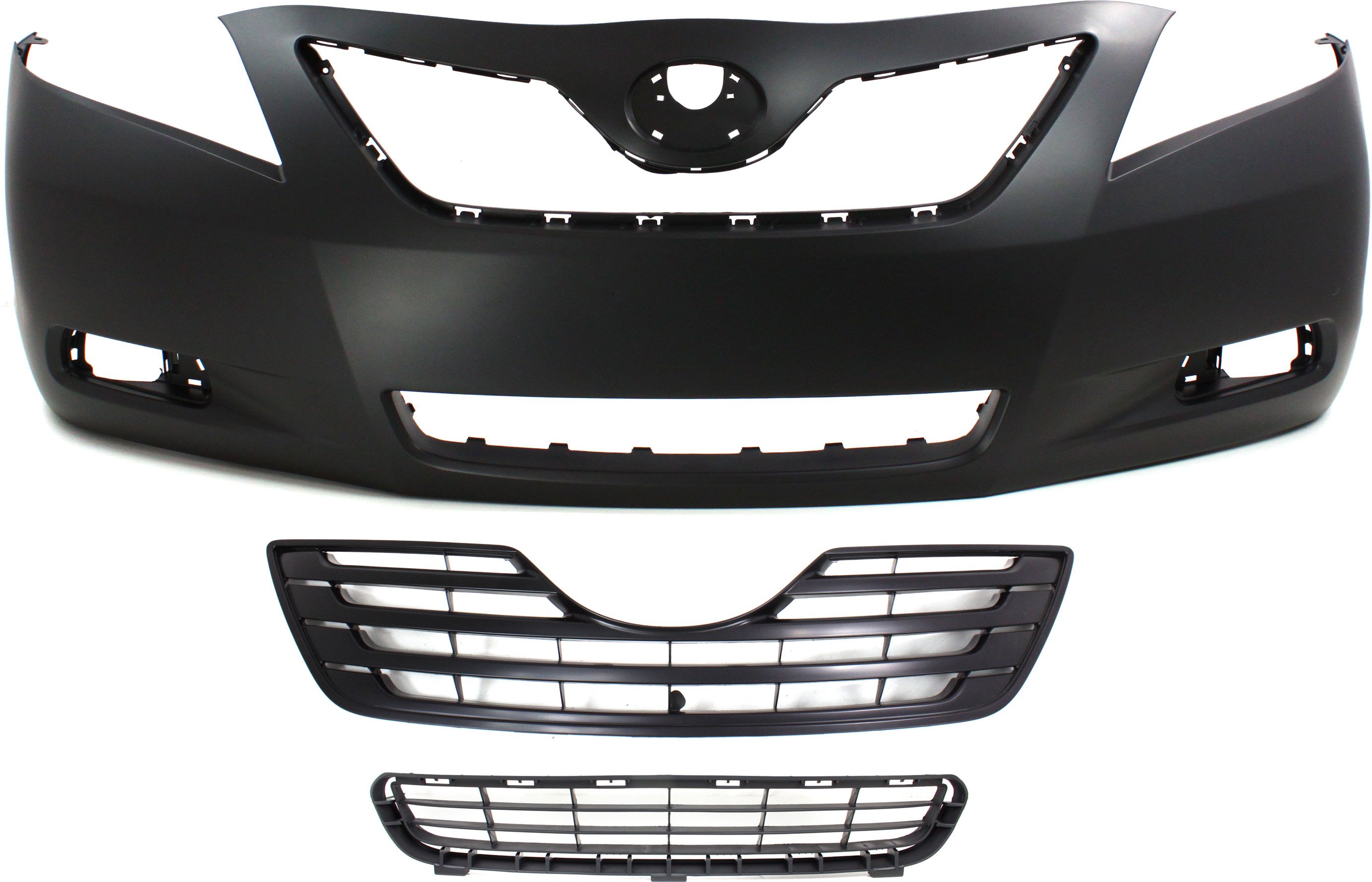 Front Bumper Cover for Toyota Camry 2007-2009, 3-Piece Kit, Primed (Ready to Paint), USA Built, with Bumper Grille and Grille, Replacement