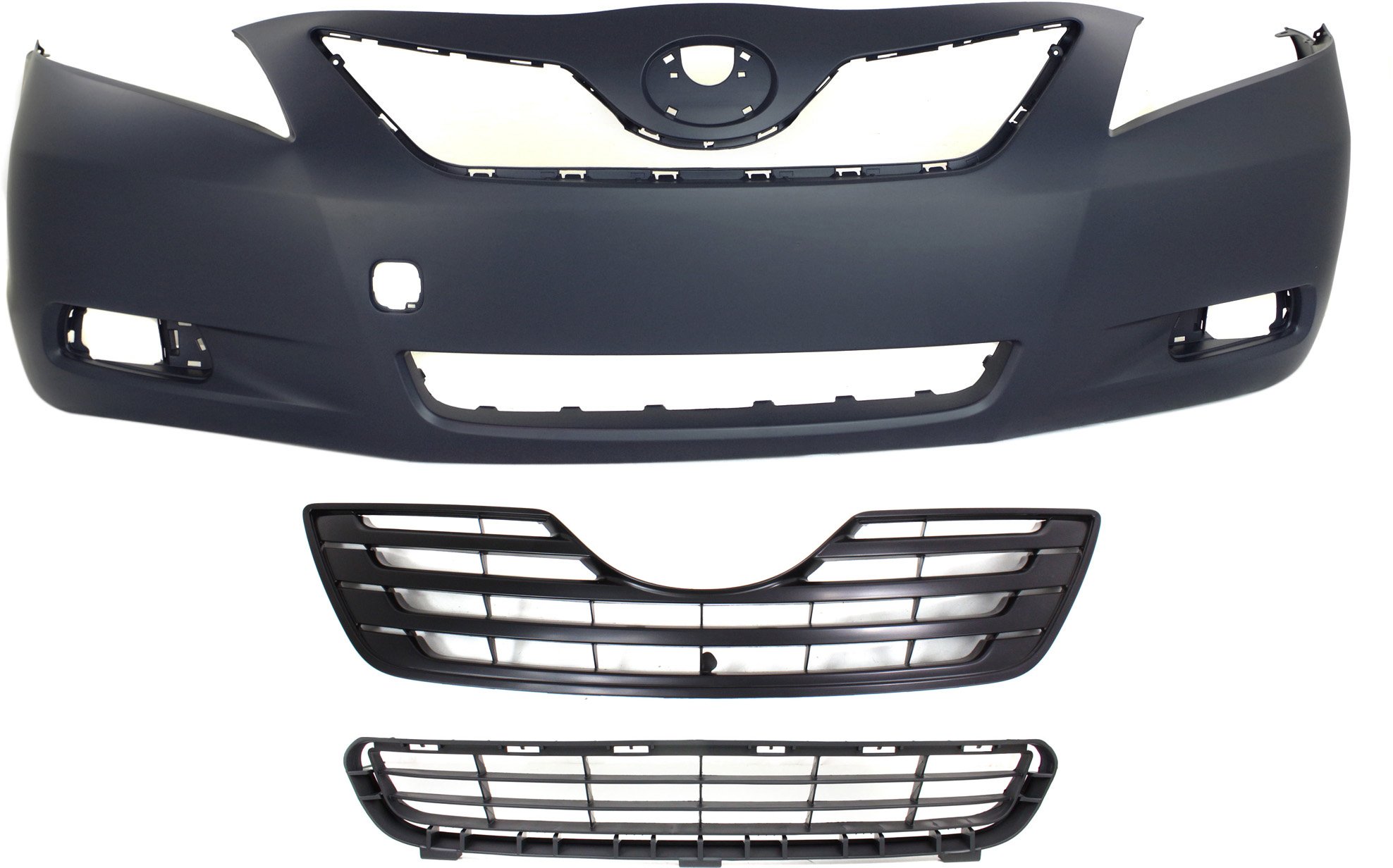 Front Bumper Cover for Toyota Camry 2007-2009, 3-Piece Kit, Primed (Ready to Paint), Built in Japan, Includes Bumper Grille and Grille, Replacement