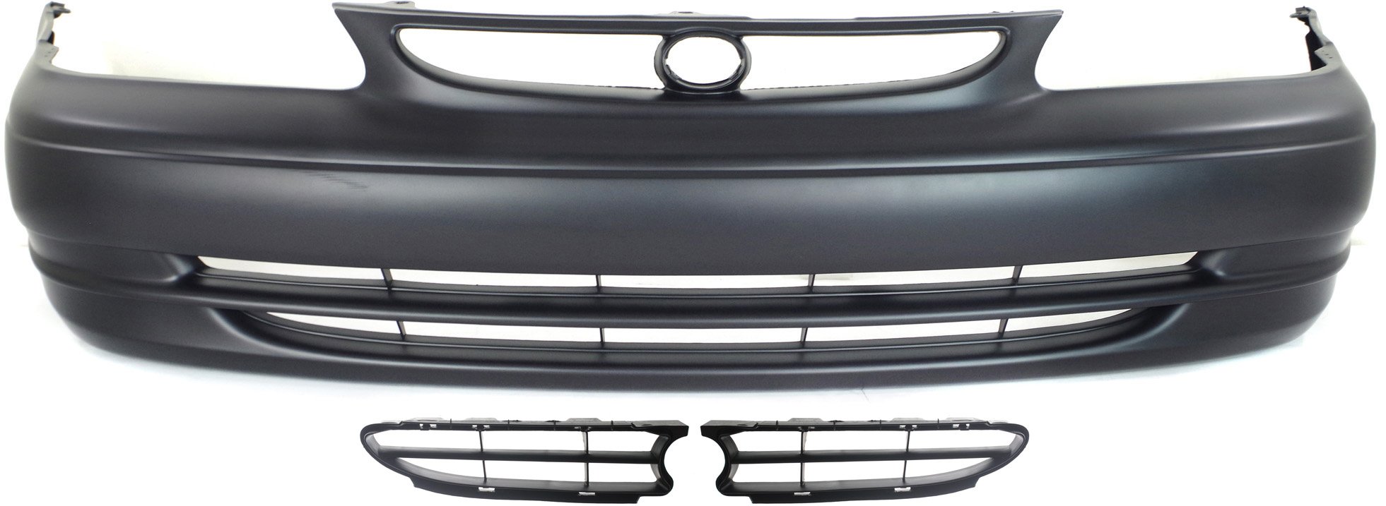 Front Bumper Cover Kit for Toyota Corolla 1998-2000, Primed (Ready to Paint), 3-Piece Set with Grille Inserts, Replacement
