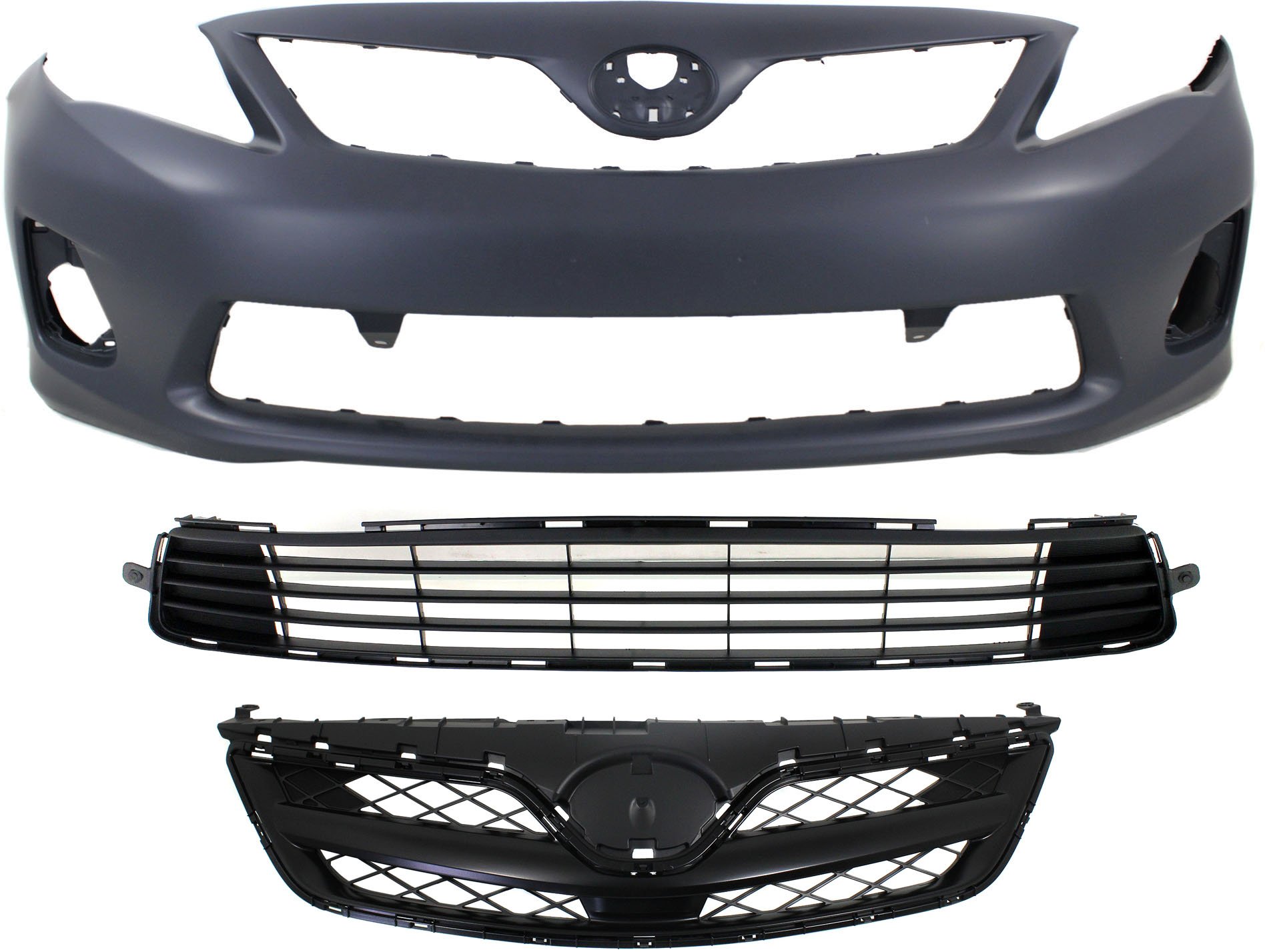 Front Bumper Cover Kit for 2011-2013 Toyota Corolla, 3-Piece Set Includes Bumper Grille and Grille Assembly, Replacement 