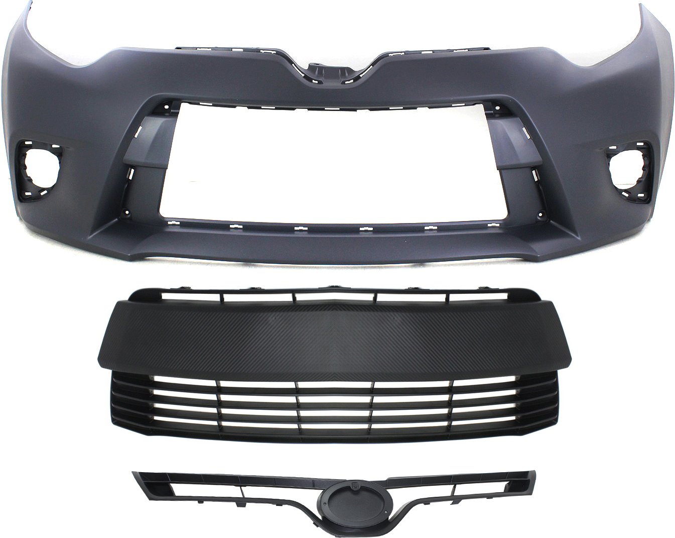 Front Bumper Cover for Toyota Corolla 2014-2016, 3-Piece Kit with Bumper Grille and Grille Assembly Replacement