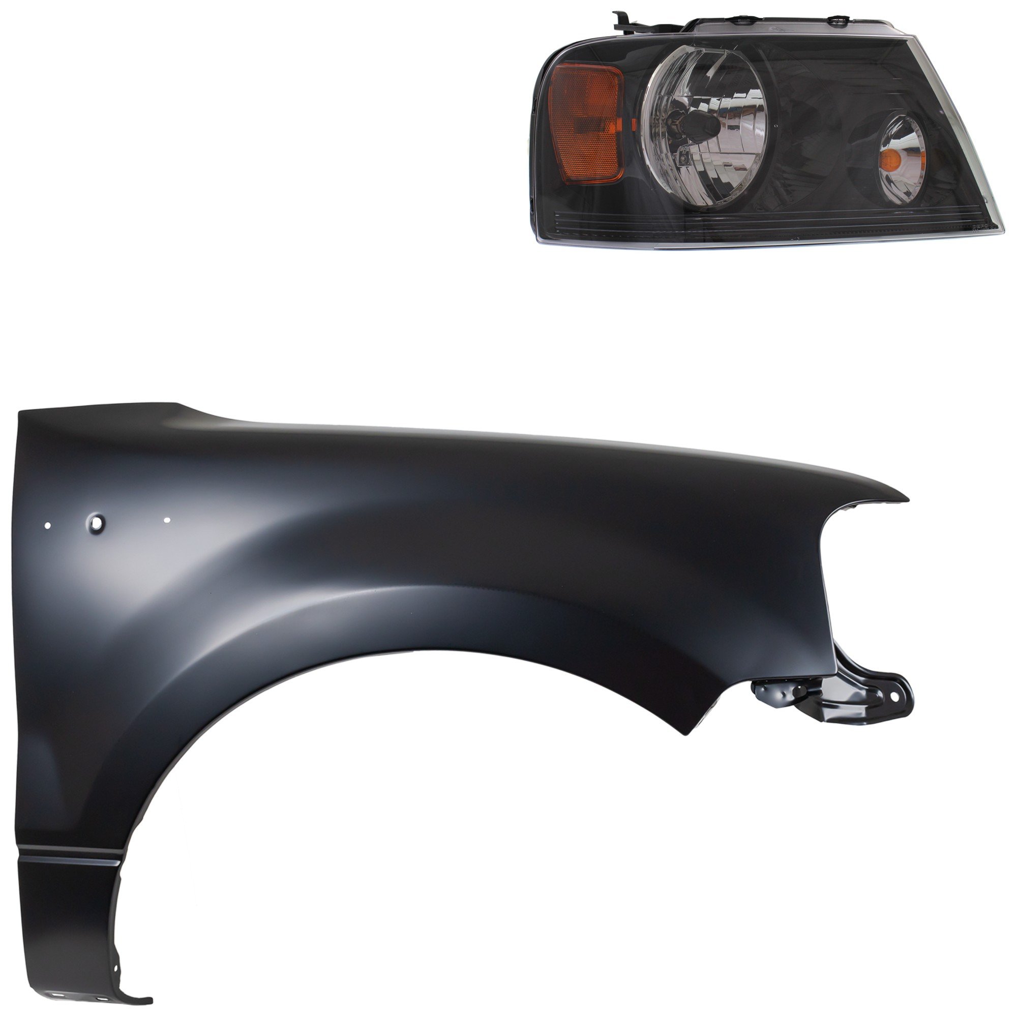 Headlight Assembly for Ford F-150 2004-2006, Right (Passenger), Halogen, 2-Piece Kit with Fender, Replacement