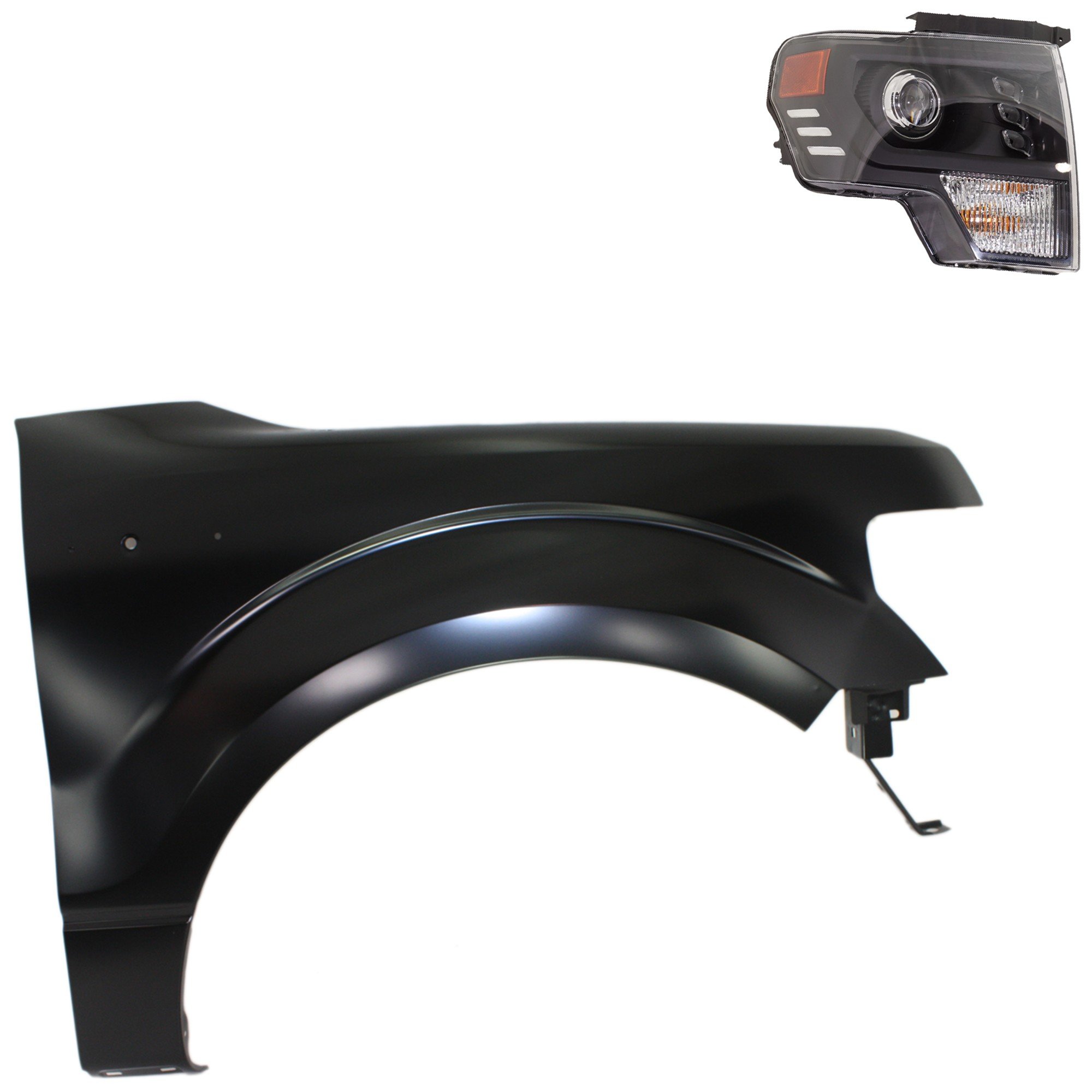 Headlight Assembly Kit for Ford F-150 2013-2014, Right (Passenger) LED Light, 2-Piece Kit with Fender, Replacement