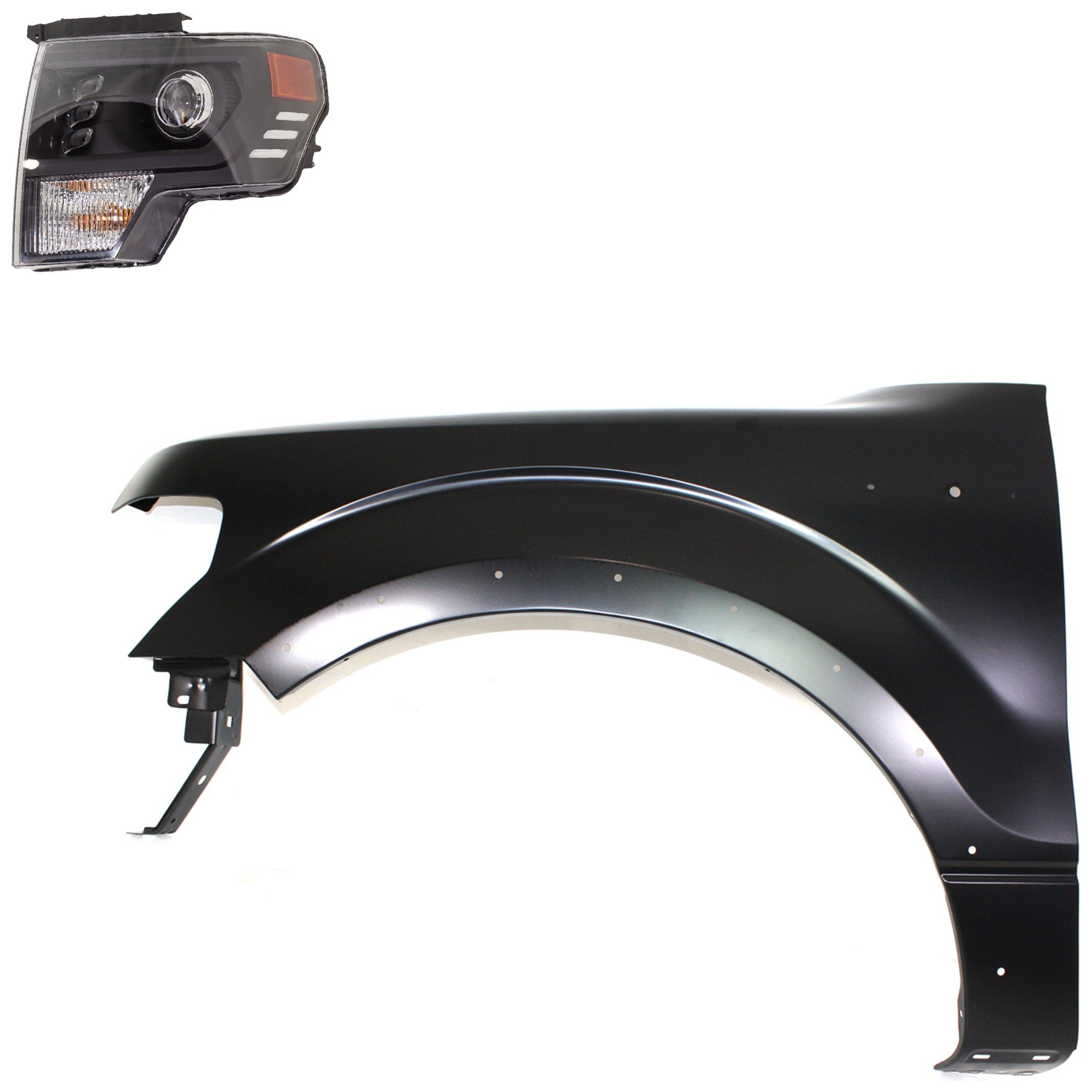 Headlight Assembly Kit for 2013-2014 Ford F-150, Left (Driver) Side LED Light with Fender, 2-Piece Set Replacement