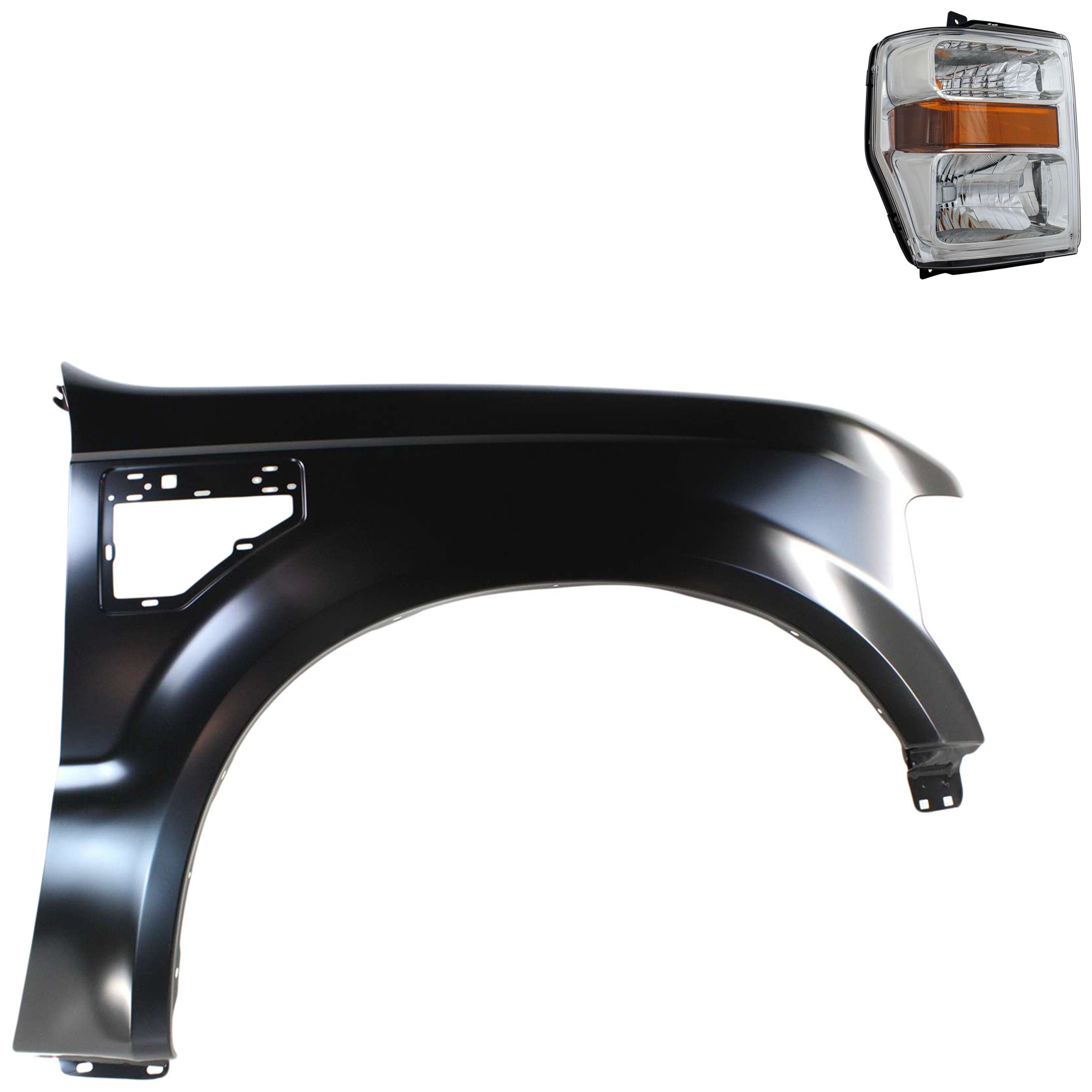 Headlight Assembly Kit for Ford F-250/F-350 Super Duty 2008-2010, Right (Passenger) Side, Halogen, 2-Piece Kit, with Fender, Replacement