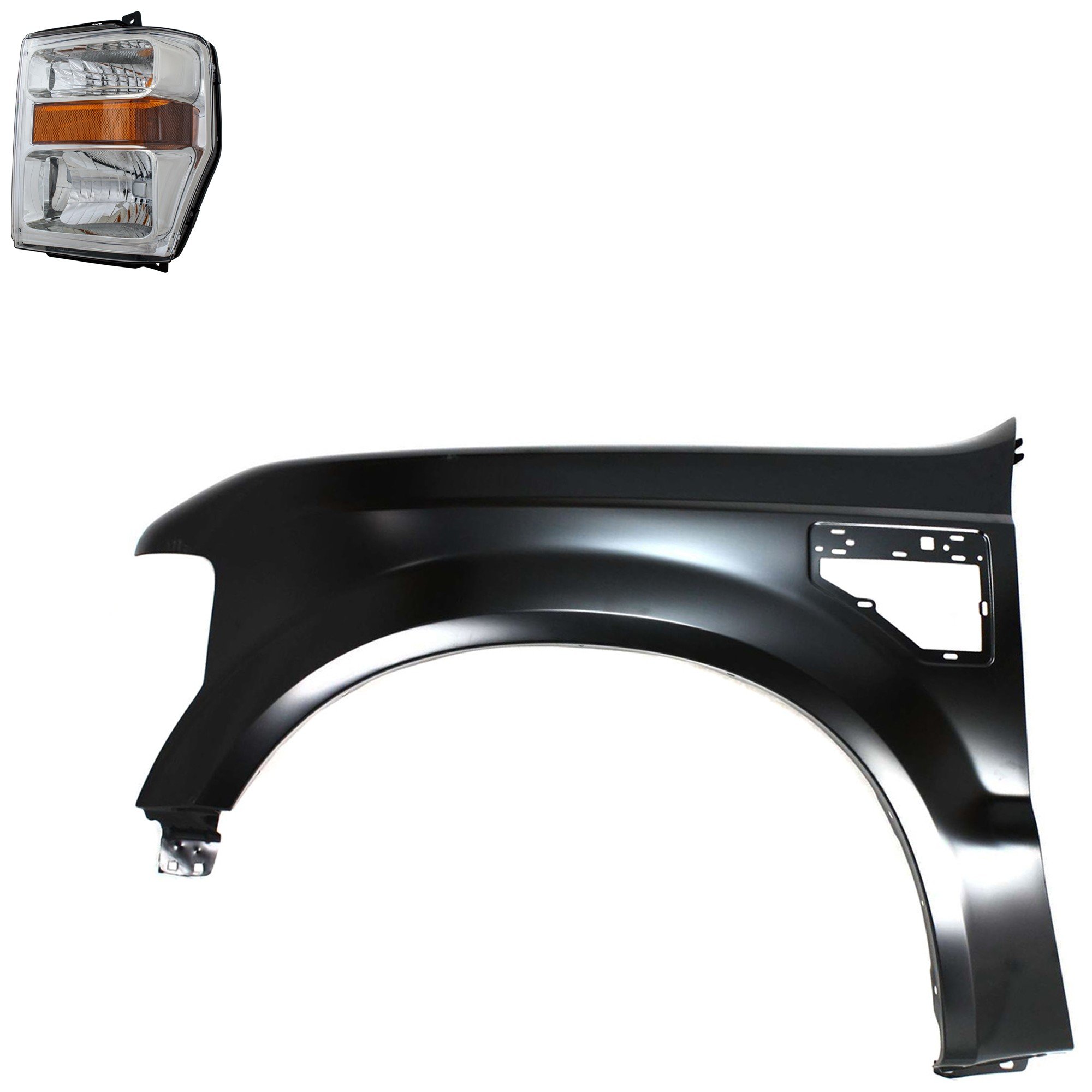 Headlight Assembly Kit for 2008-2010 Ford F-250 Super Duty/F-350 Super Duty, Left (Driver) Side, Halogen, 2-Piece with Fender - Replacement