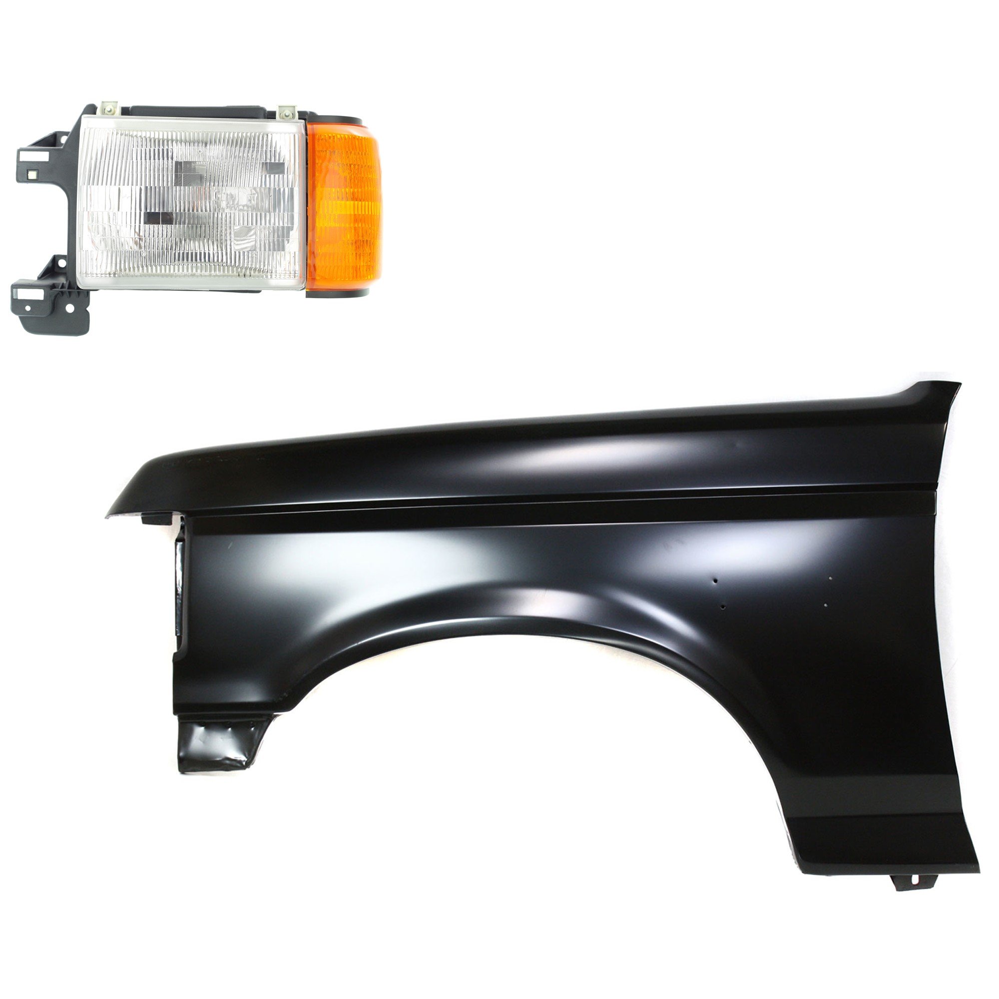 Headlight Assembly for Ford F-150/F-250/F-350 (1987-1991), Left (Driver) Halogen, 2-Piece Kit with Fender, Replacement