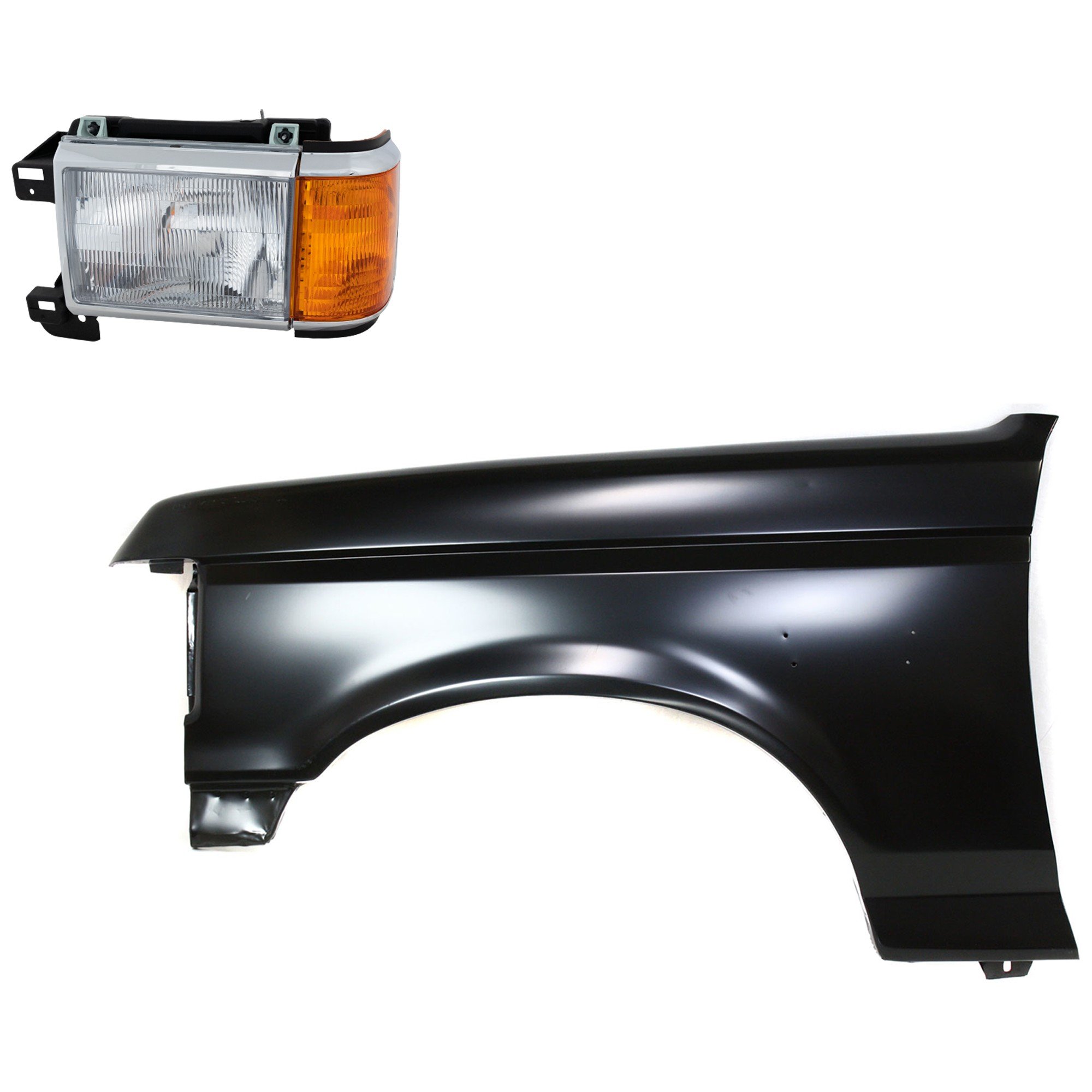 Headlight Assembly Kit for Ford F-150/F-250/F-350 1987-1991, Left (Driver) Side, Halogen, 2-Piece Kit with Fender, Replacement