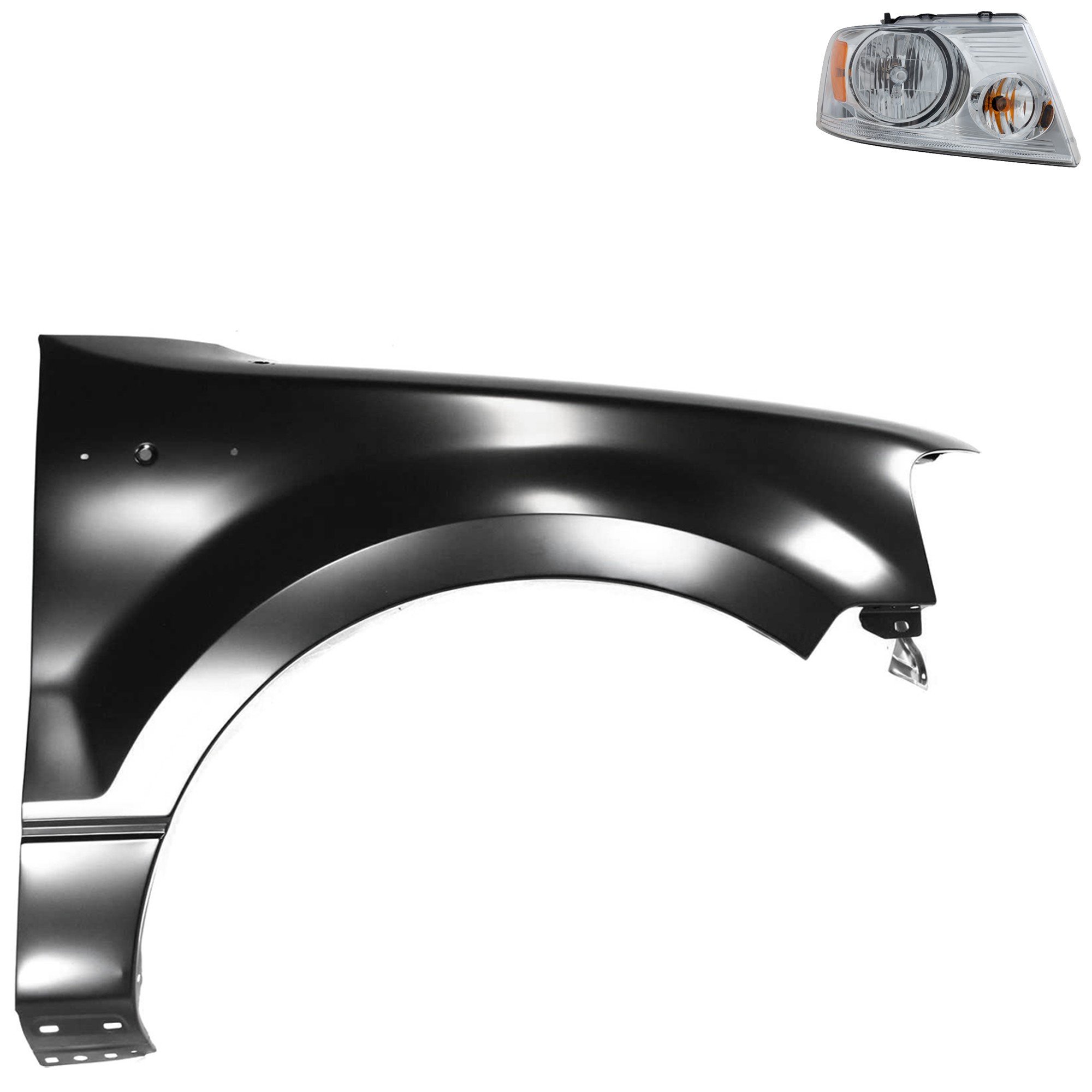 Headlight Assembly Kit for Ford F-150 2004-2006 Right (Passenger) Side, Halogen, 2-Piece Set with Fender, Replacement