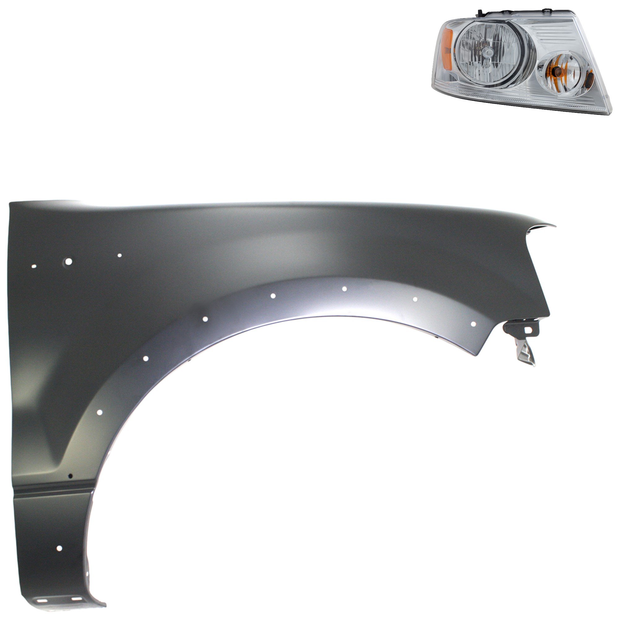Headlight Assembly Kit for Ford F-150 2004-2006, Right (Passenger) Side, Halogen, 2-Piece Kit with Fender, Replacement